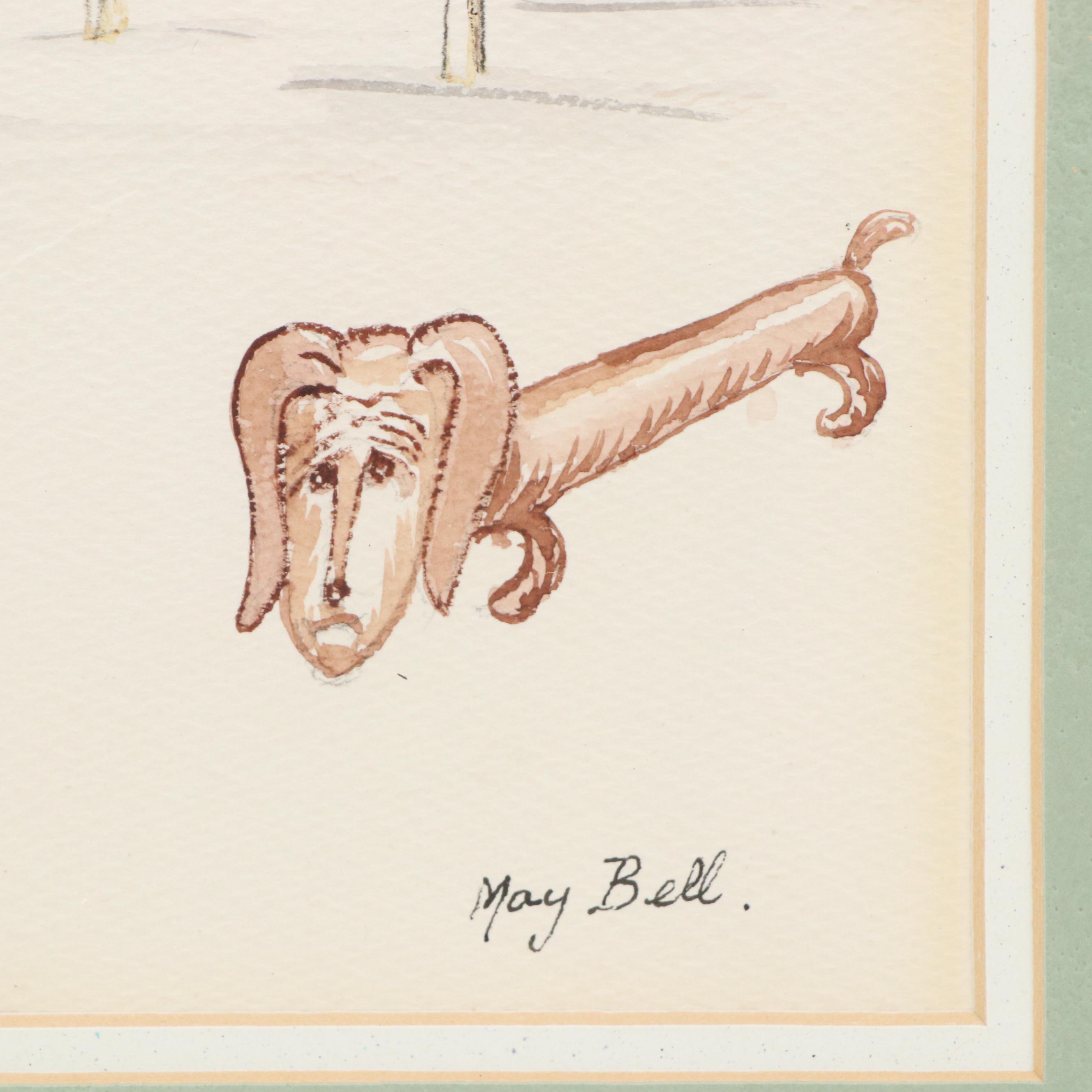 Mary Bell Watercolor Painting of Bridge Players, Mid to Late 20th Century