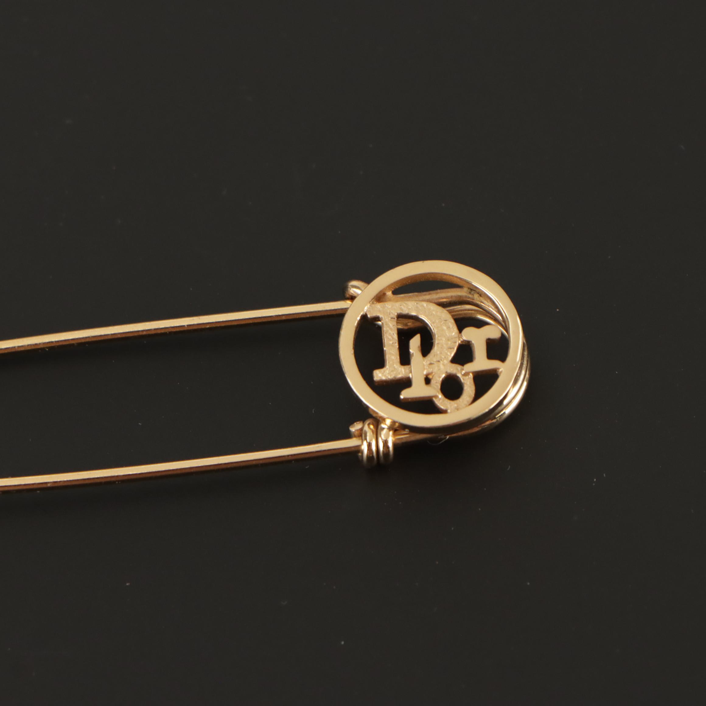 Christian Dior Logo Safety Pin Brooch
