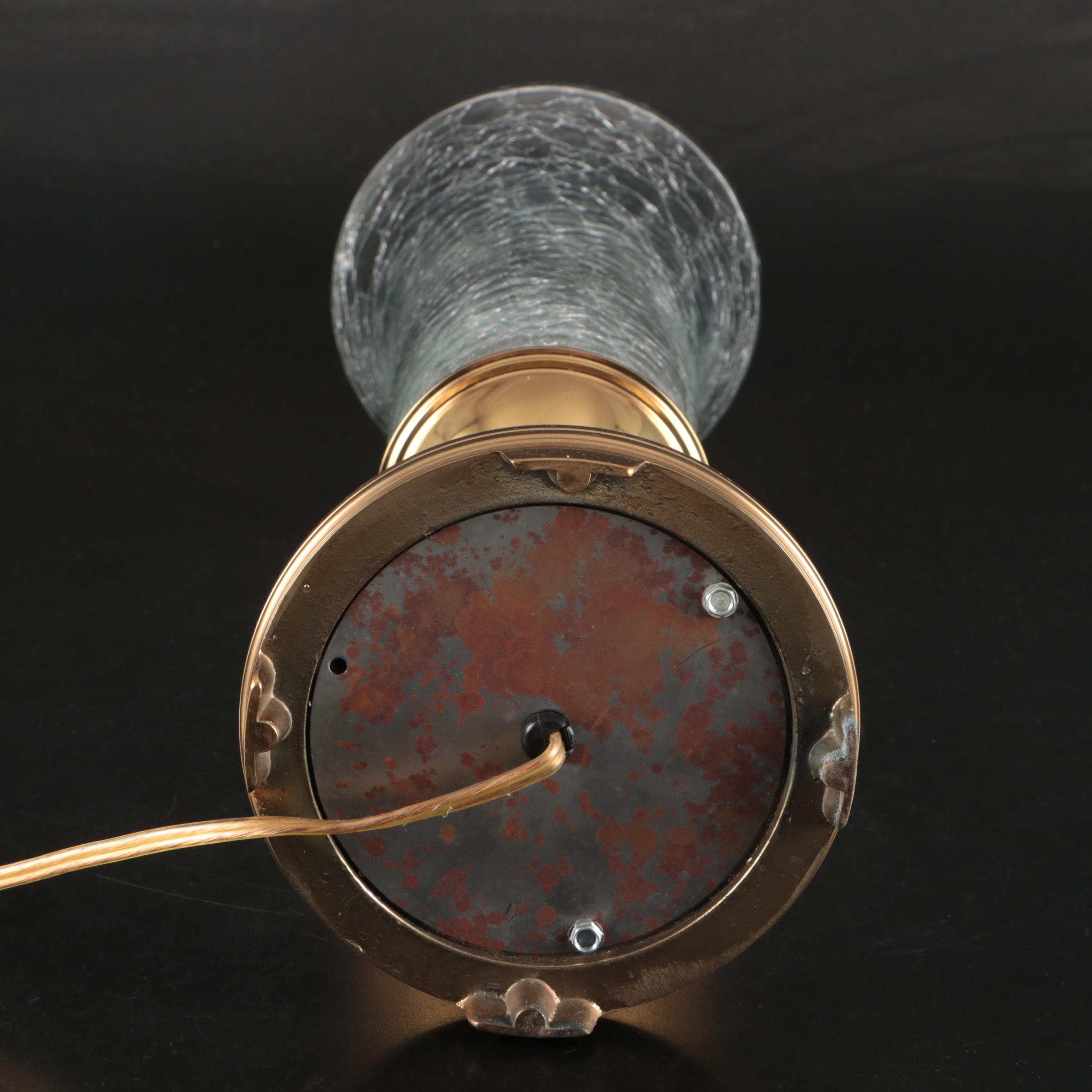 Lacquered Brass Footed Table Lamps with Glass Hurricanes