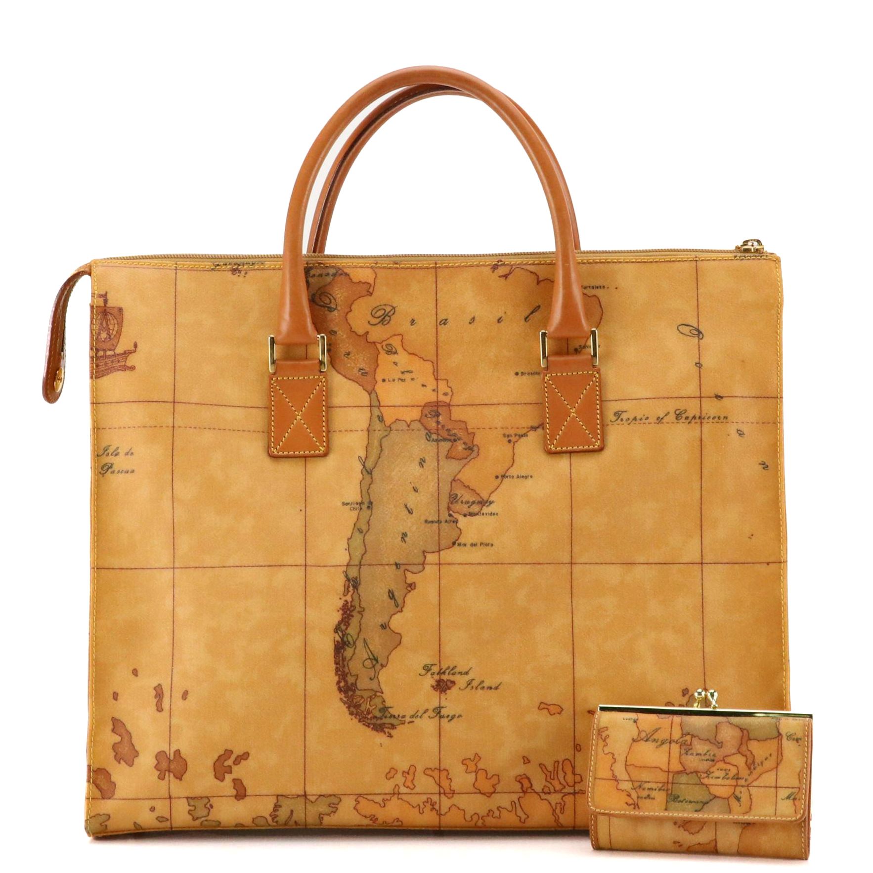 Alviero Martini 1A Two-Way Shoulder Bag and Compact Wallet in Geo Print Canvas