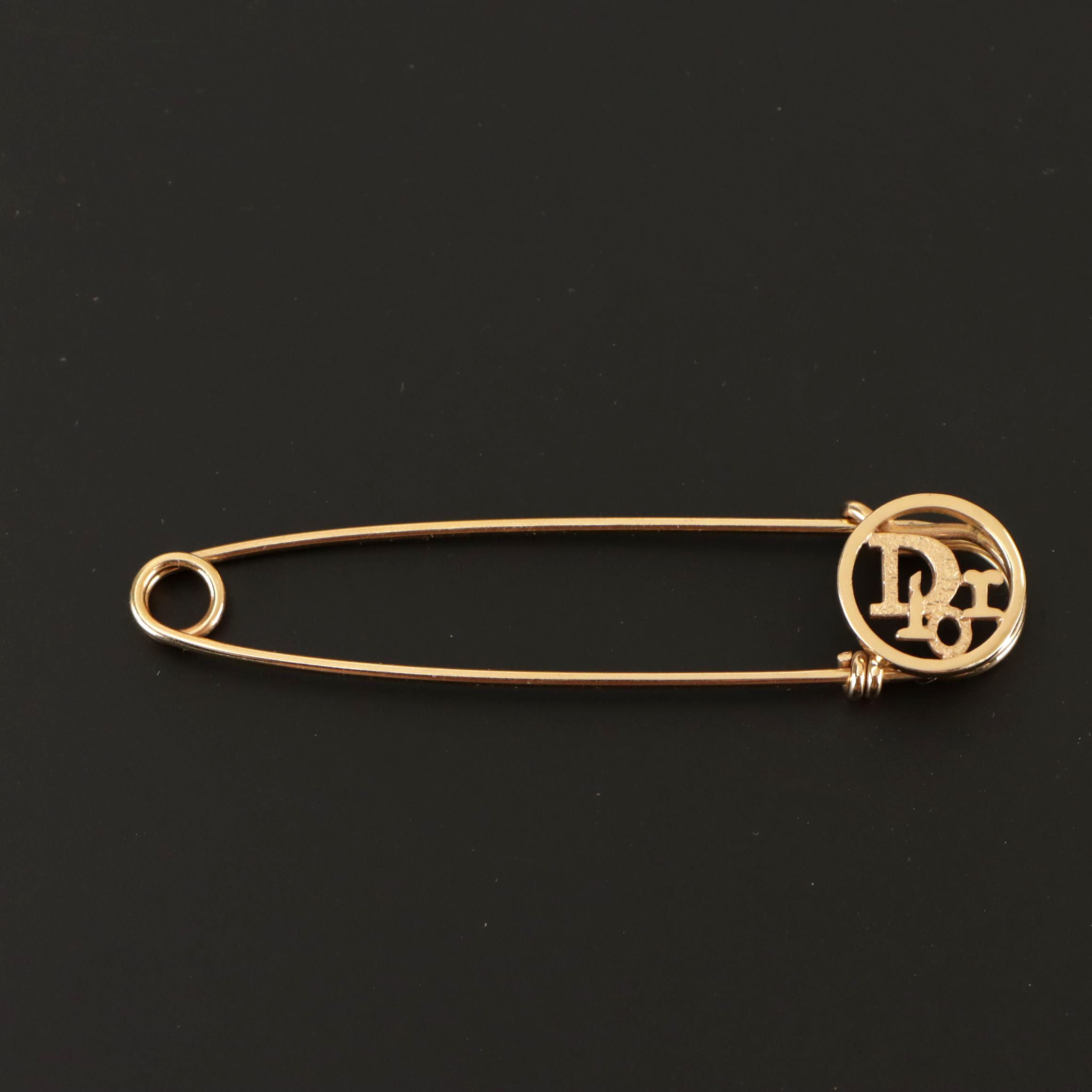 Christian Dior Logo Safety Pin Brooch