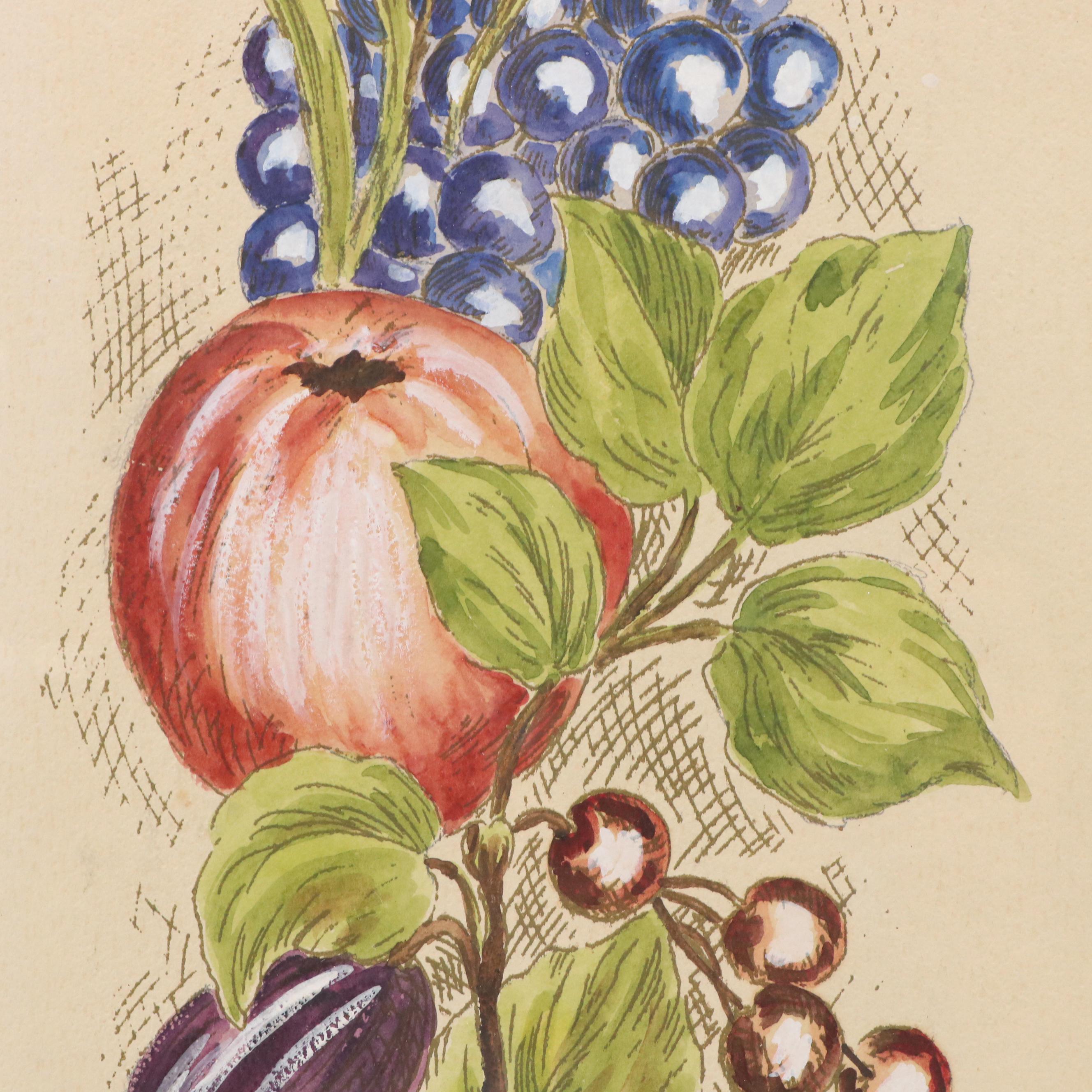 Marko Manufacturers Watercolor Paintings "Fruits," Mid to Late 20th C.