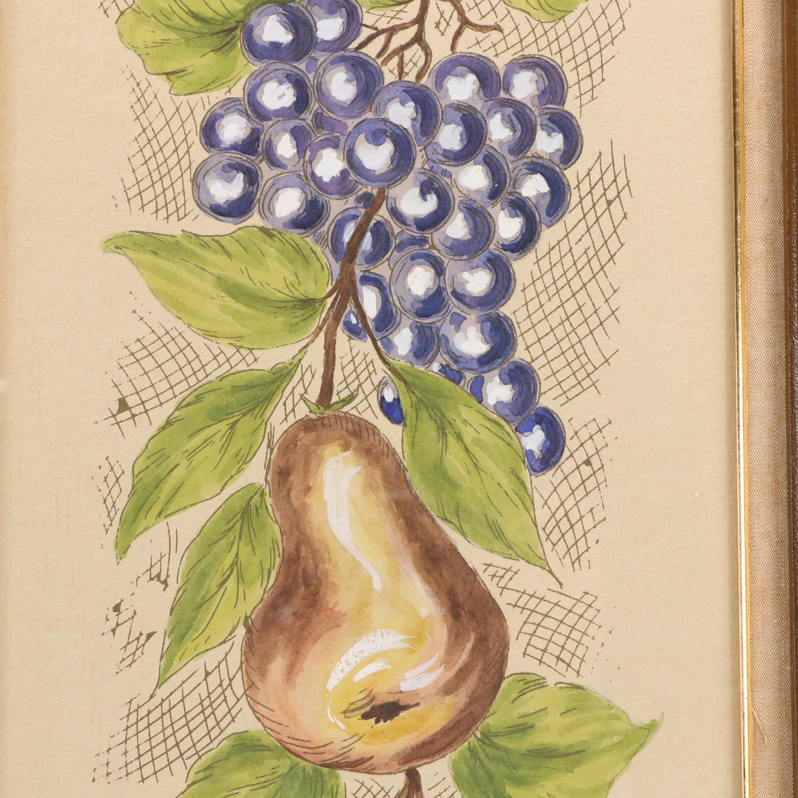 Marko Manufacturers Watercolor Paintings "Fruits," Mid to Late 20th C.