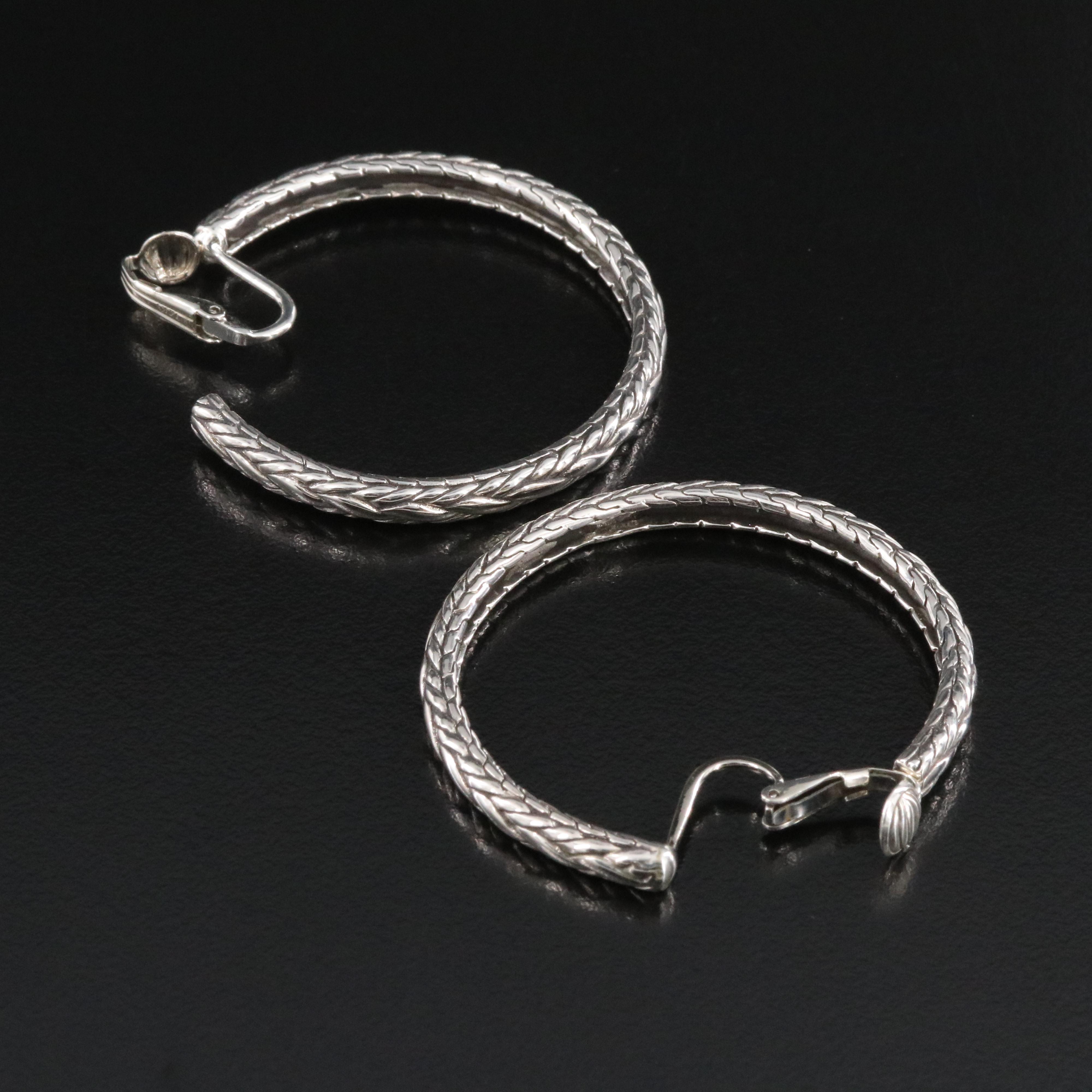 John Hardy Sterling Braided Chain Clip Hoop Earrings