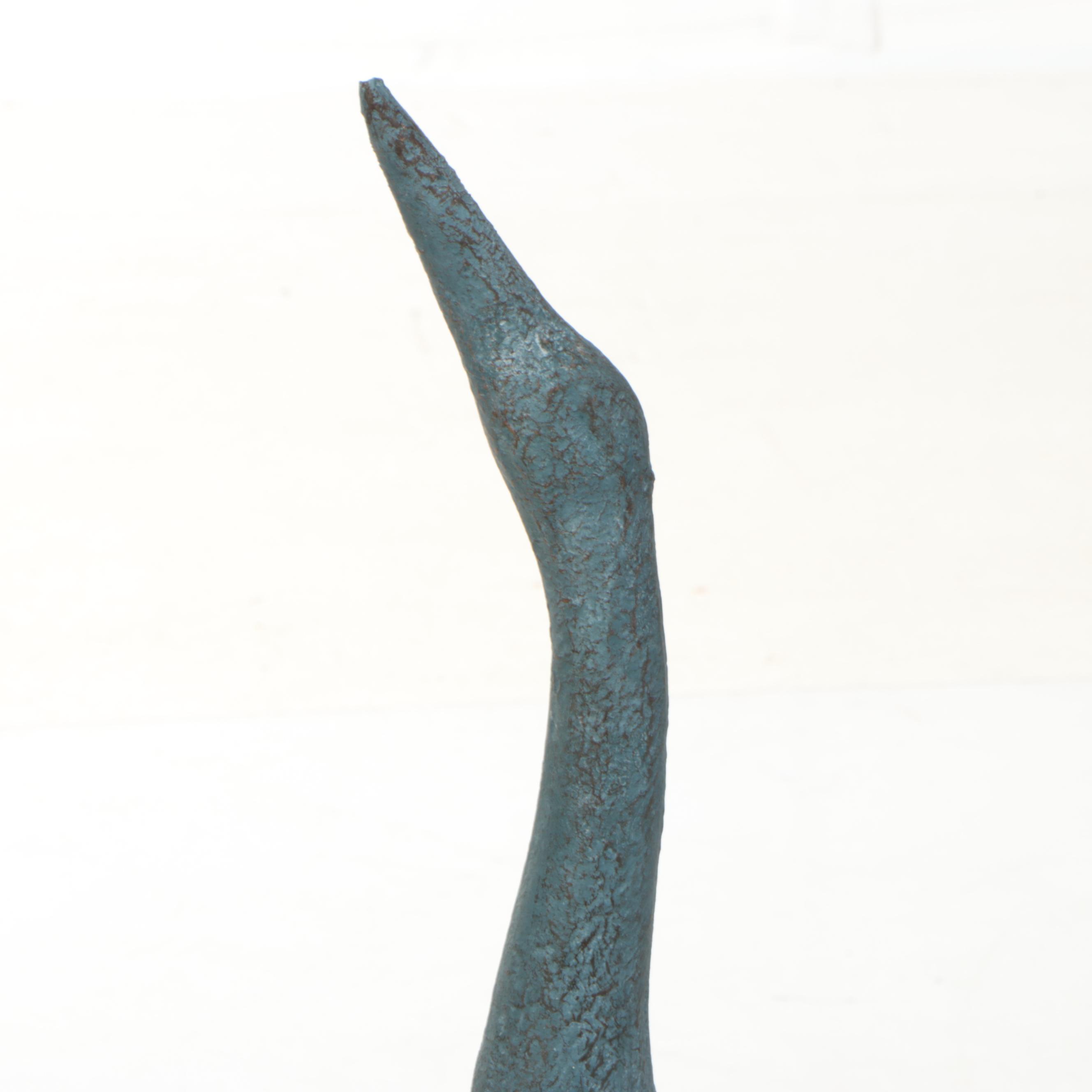 Chalkware Blue Crane Figure with Portuguese White Ceramic Vase