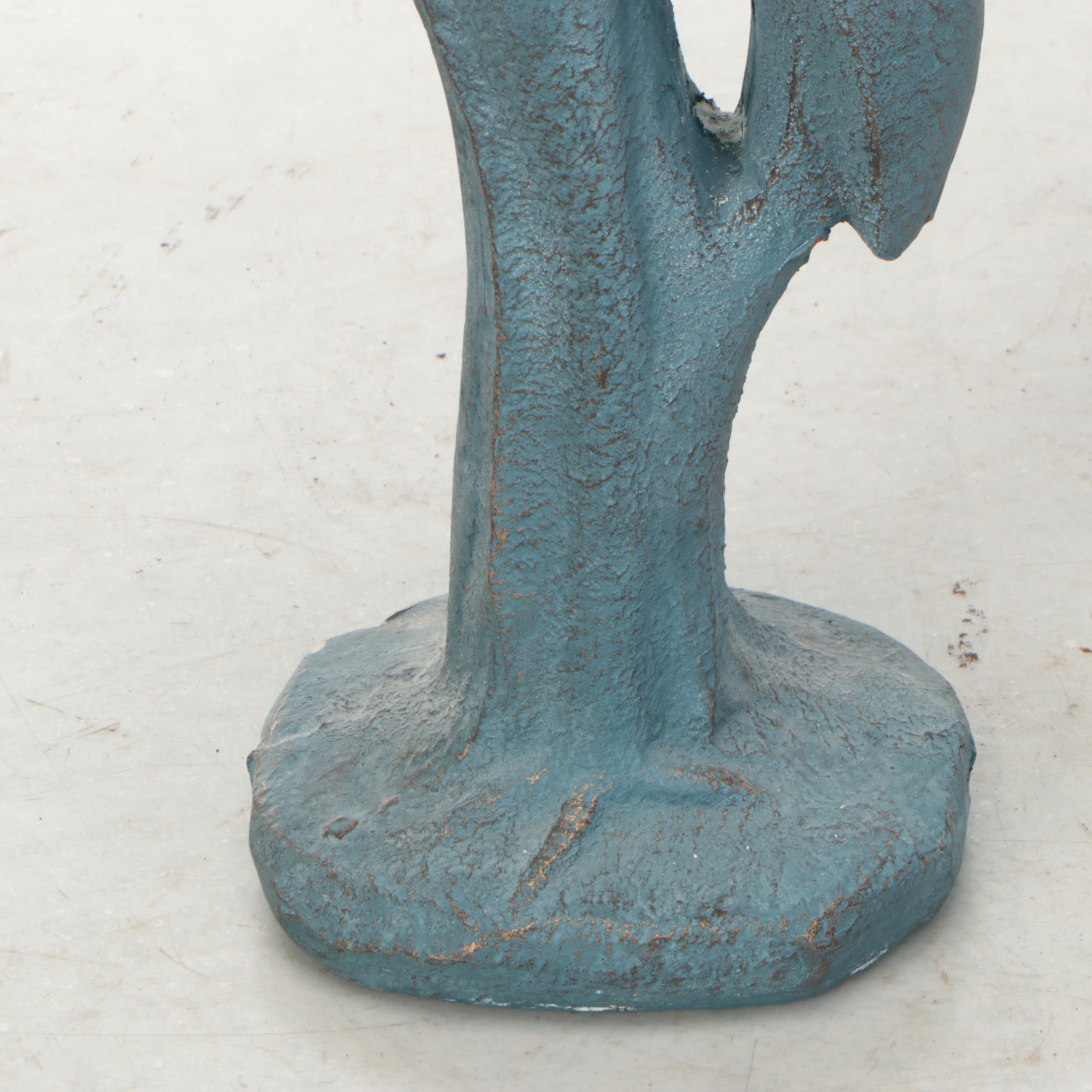 Chalkware Blue Crane Figure with Portuguese White Ceramic Vase