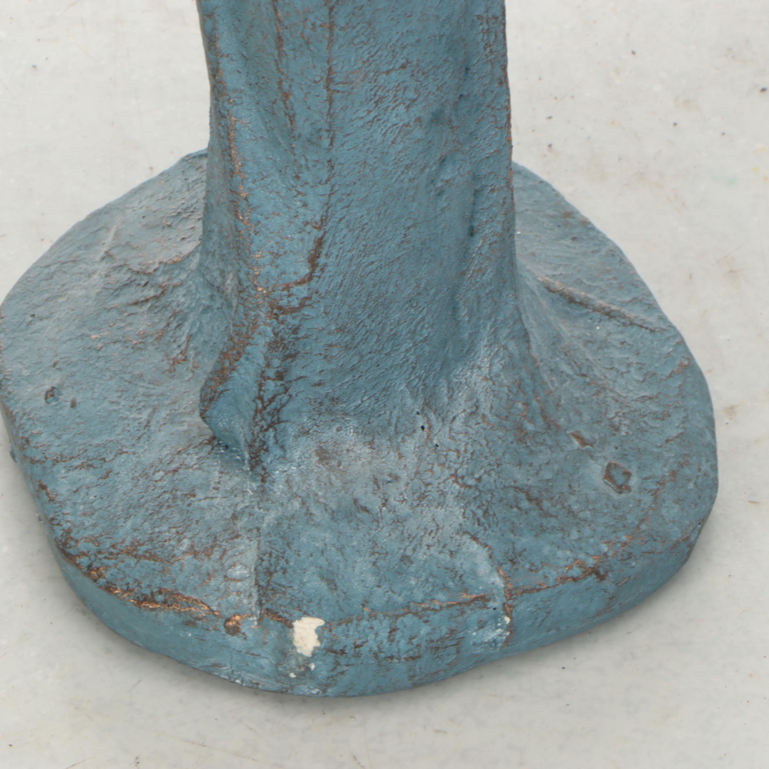 Chalkware Blue Crane Figure with Portuguese White Ceramic Vase