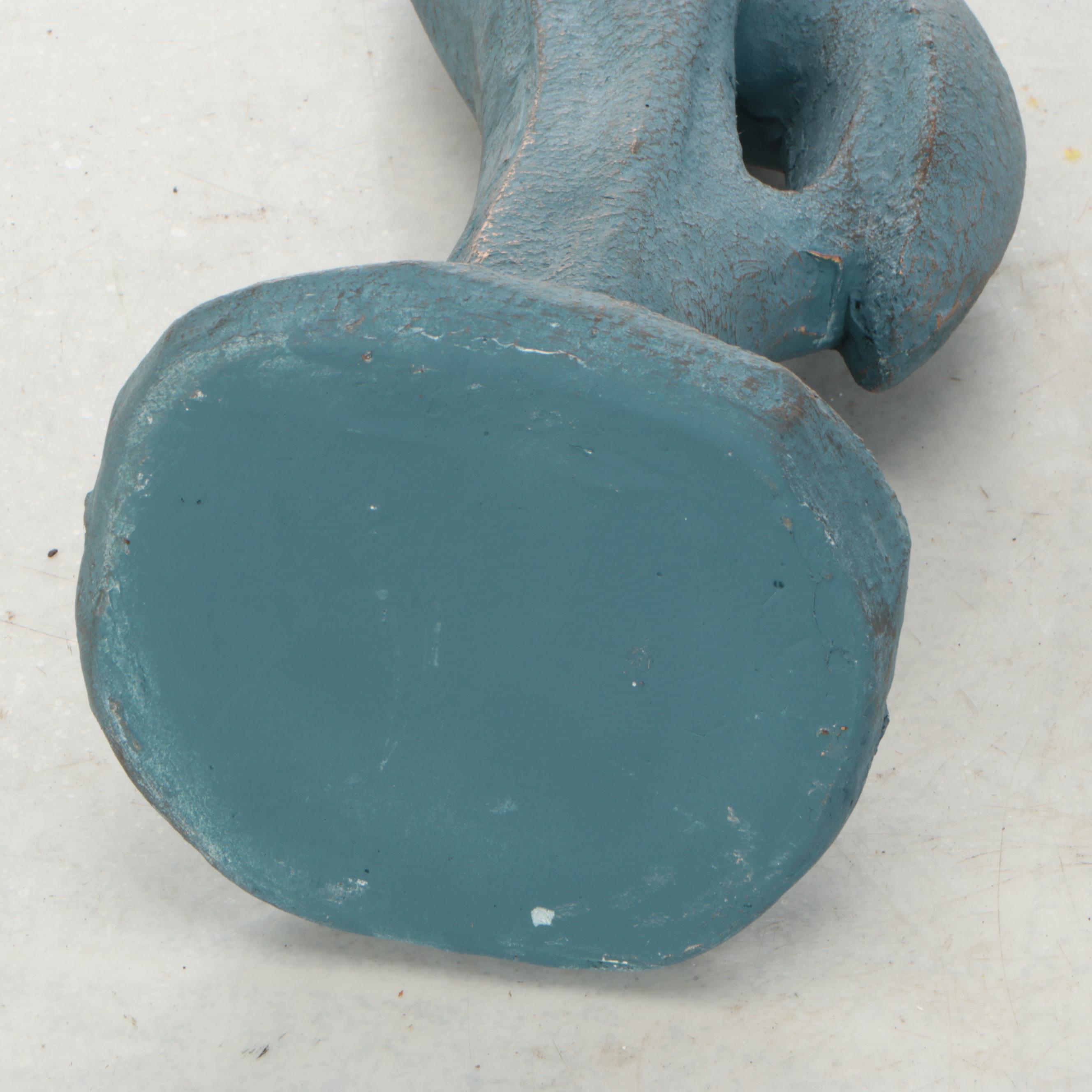 Chalkware Blue Crane Figure with Portuguese White Ceramic Vase