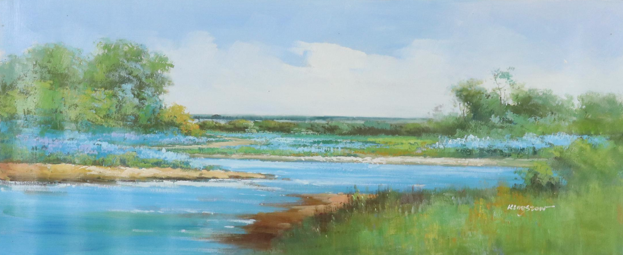 Kingston Oil Painting of Marsh Landscape with Greenery, 21st Century