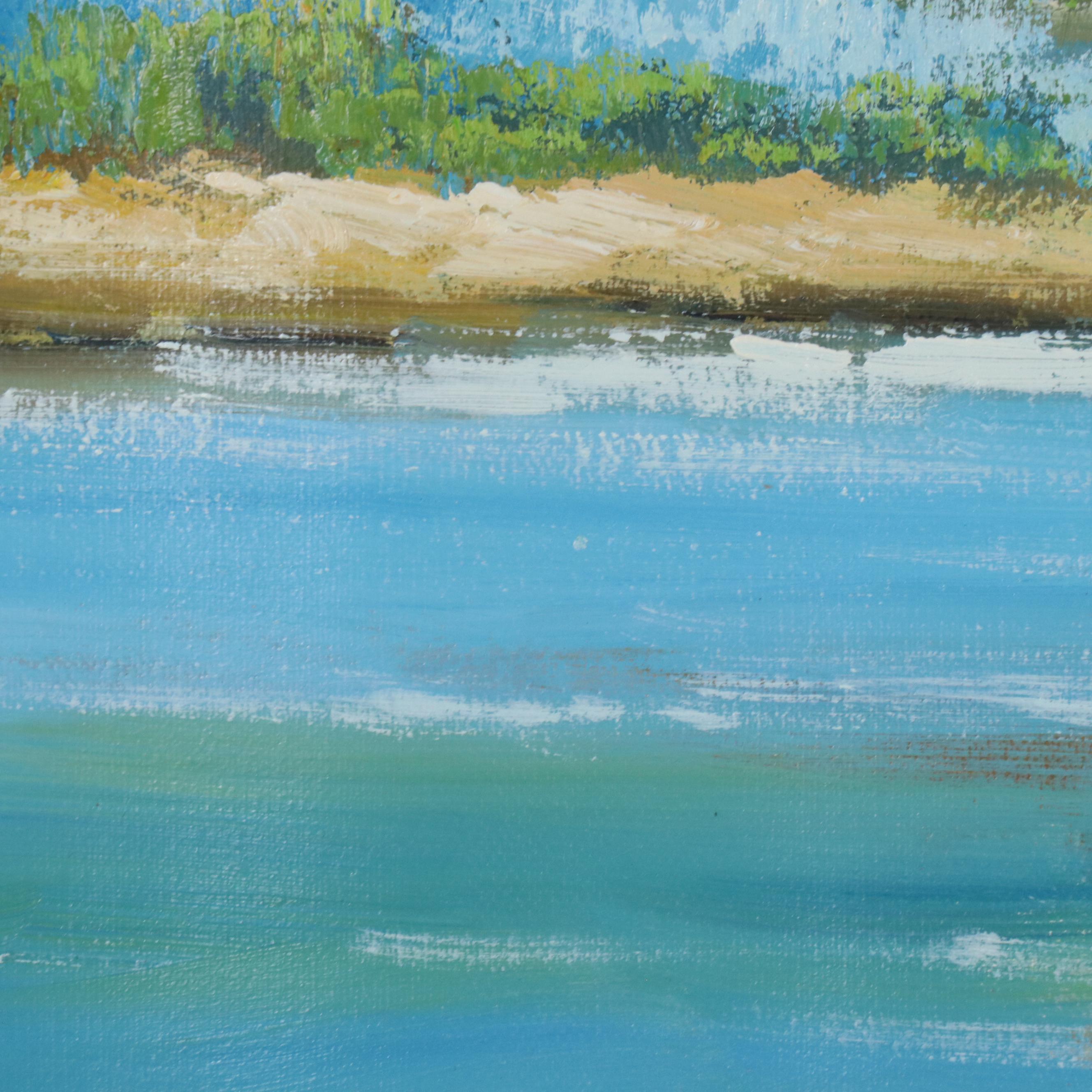 Kingston Oil Painting of Marsh Landscape with Greenery, 21st Century