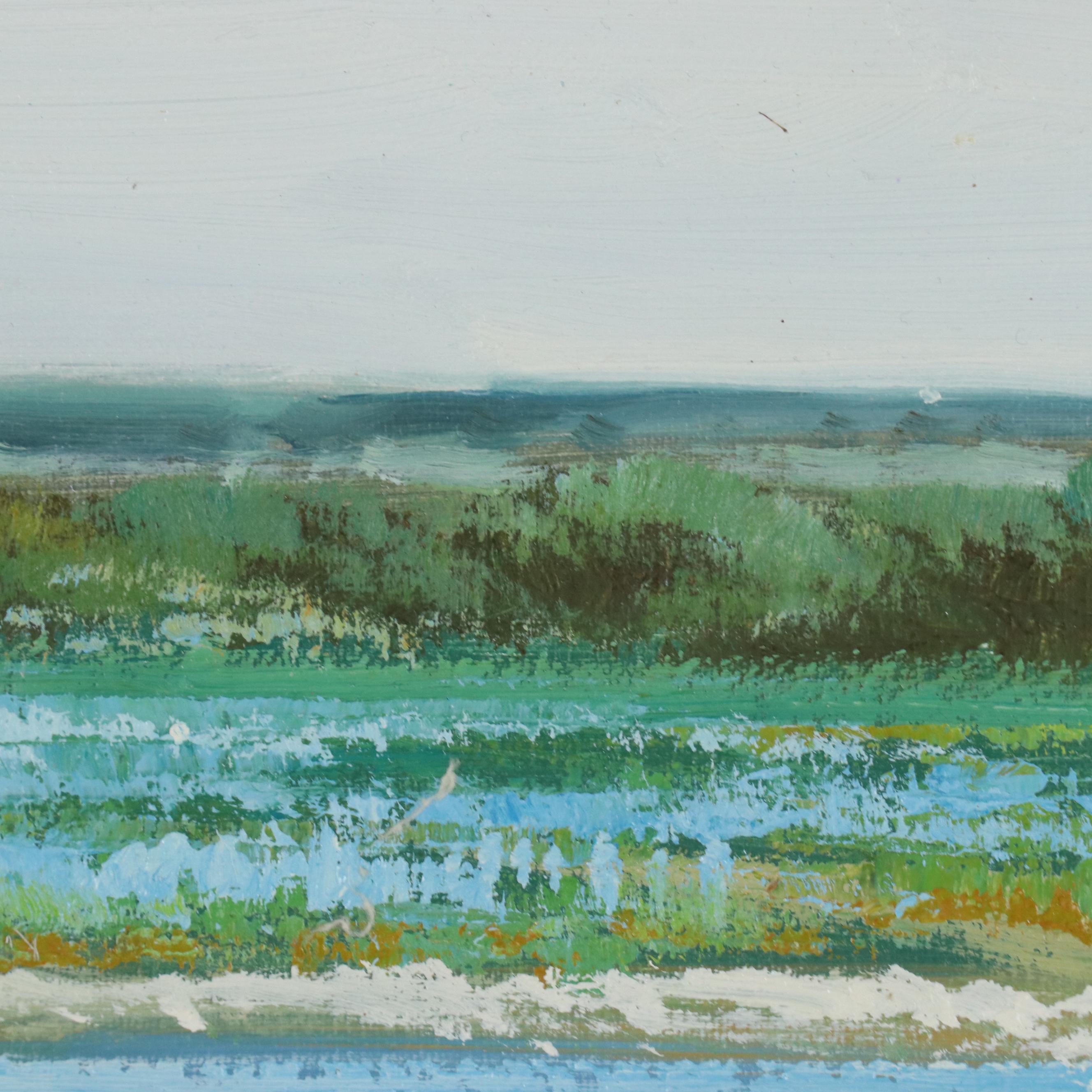Kingston Oil Painting of Marsh Landscape with Greenery, 21st Century