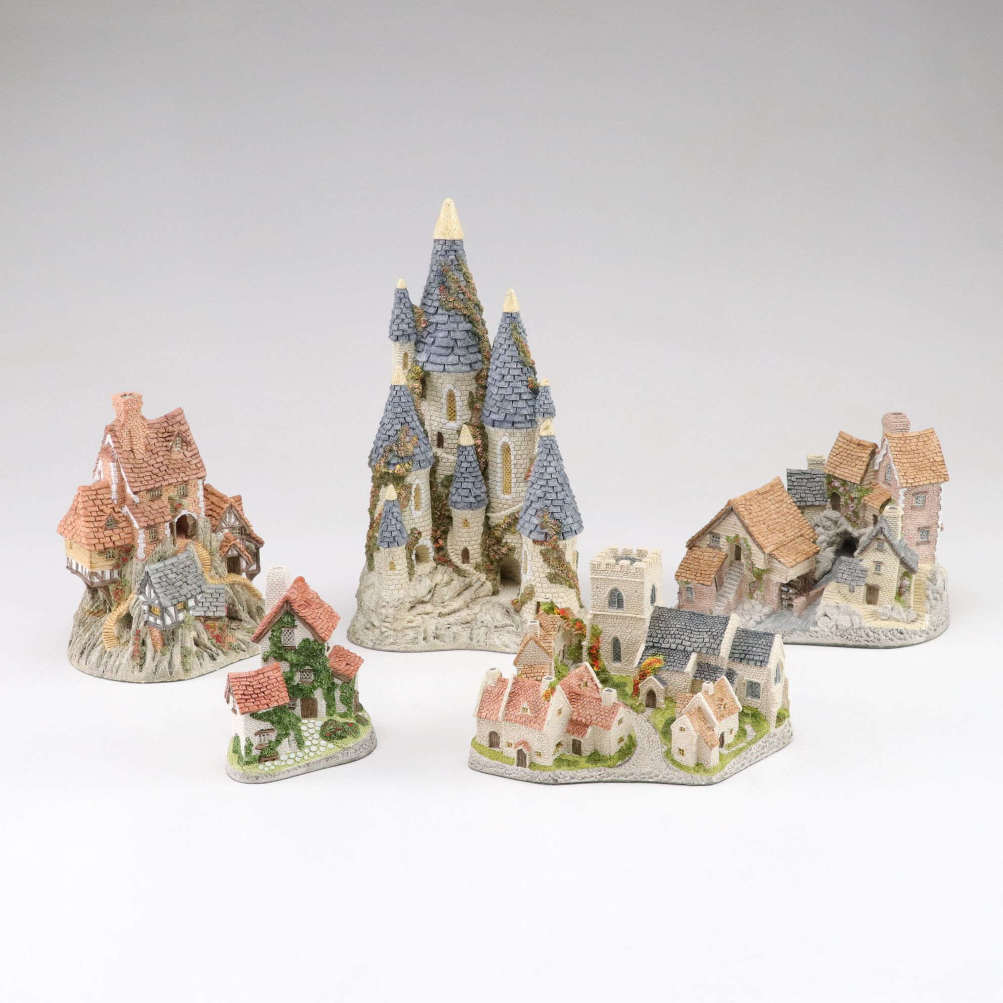 Five David Winter Cottages with "Fairytale Castle", Late 20th Century