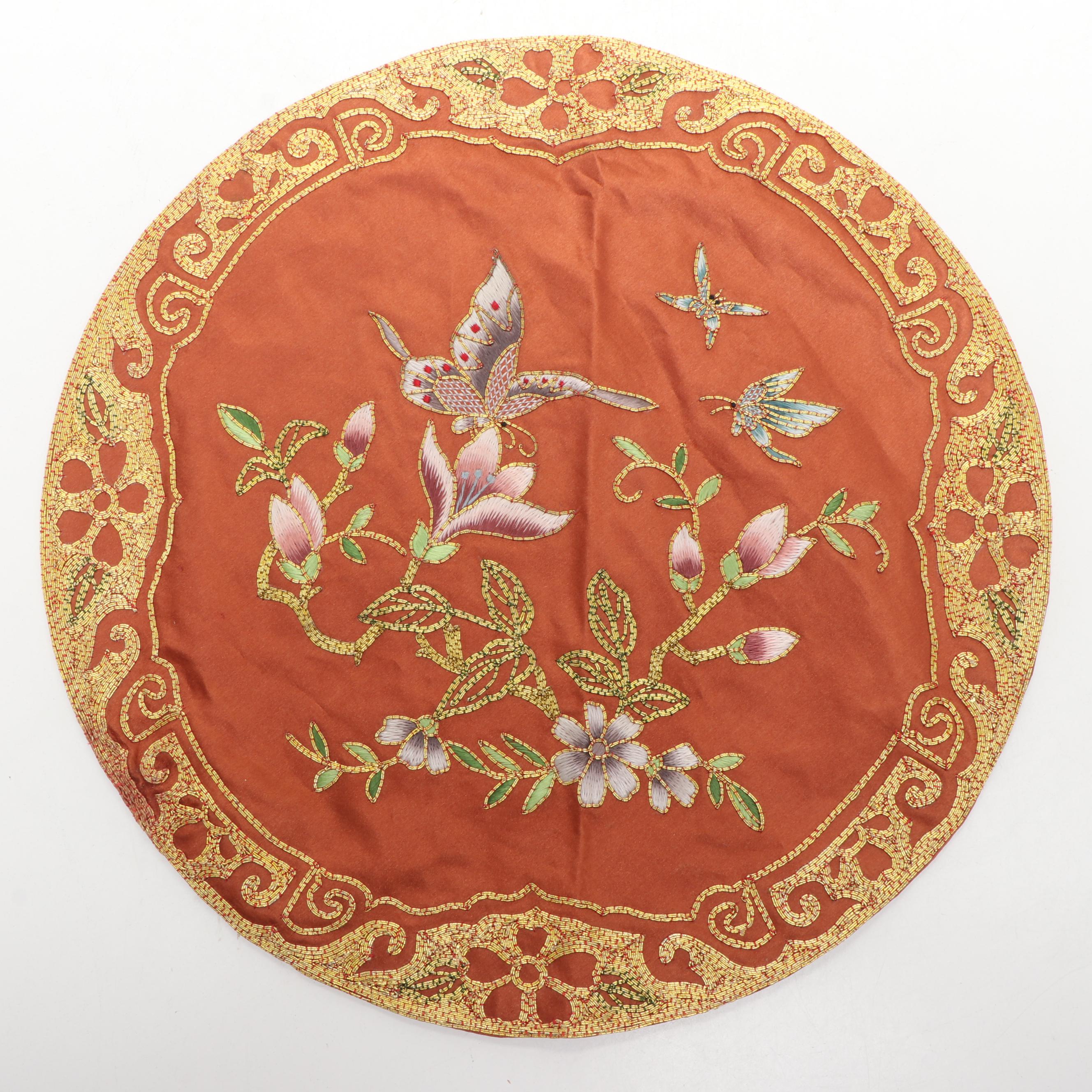 Chinese Peony and Butterfly Embroidered Silk Textile with Other Chinese Textiles