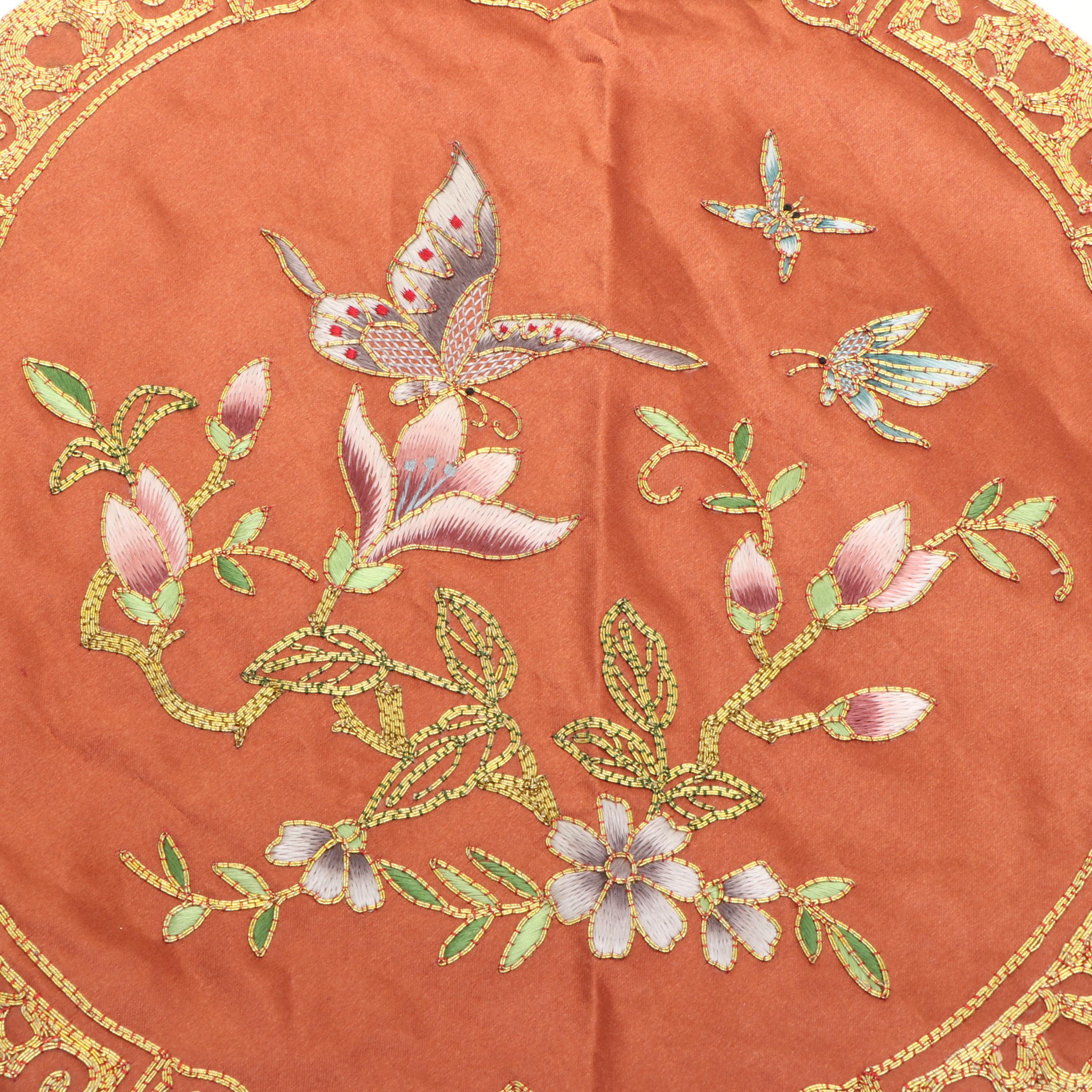 Chinese Peony and Butterfly Embroidered Silk Textile with Other Chinese Textiles