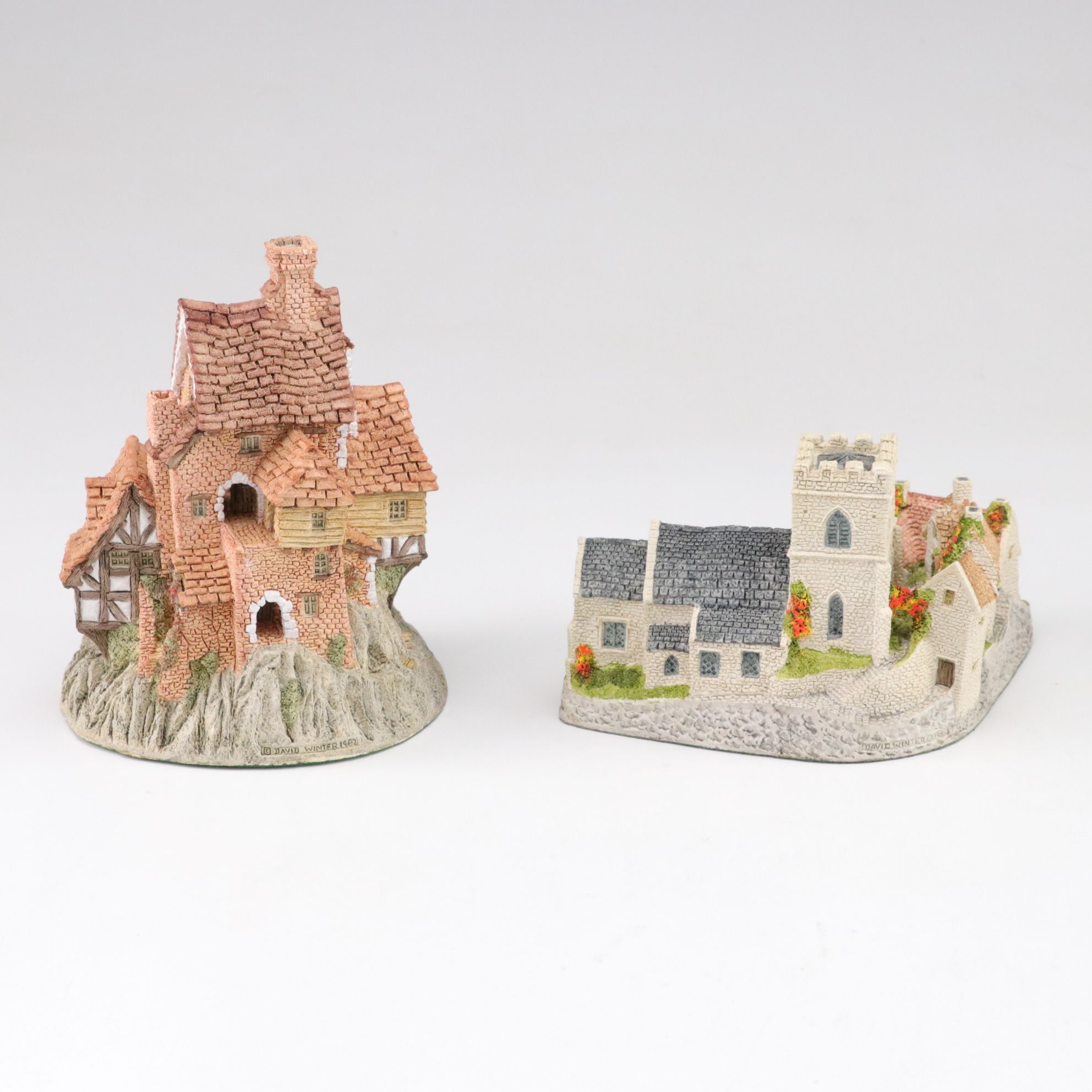 Five David Winter Cottages with "Fairytale Castle", Late 20th Century