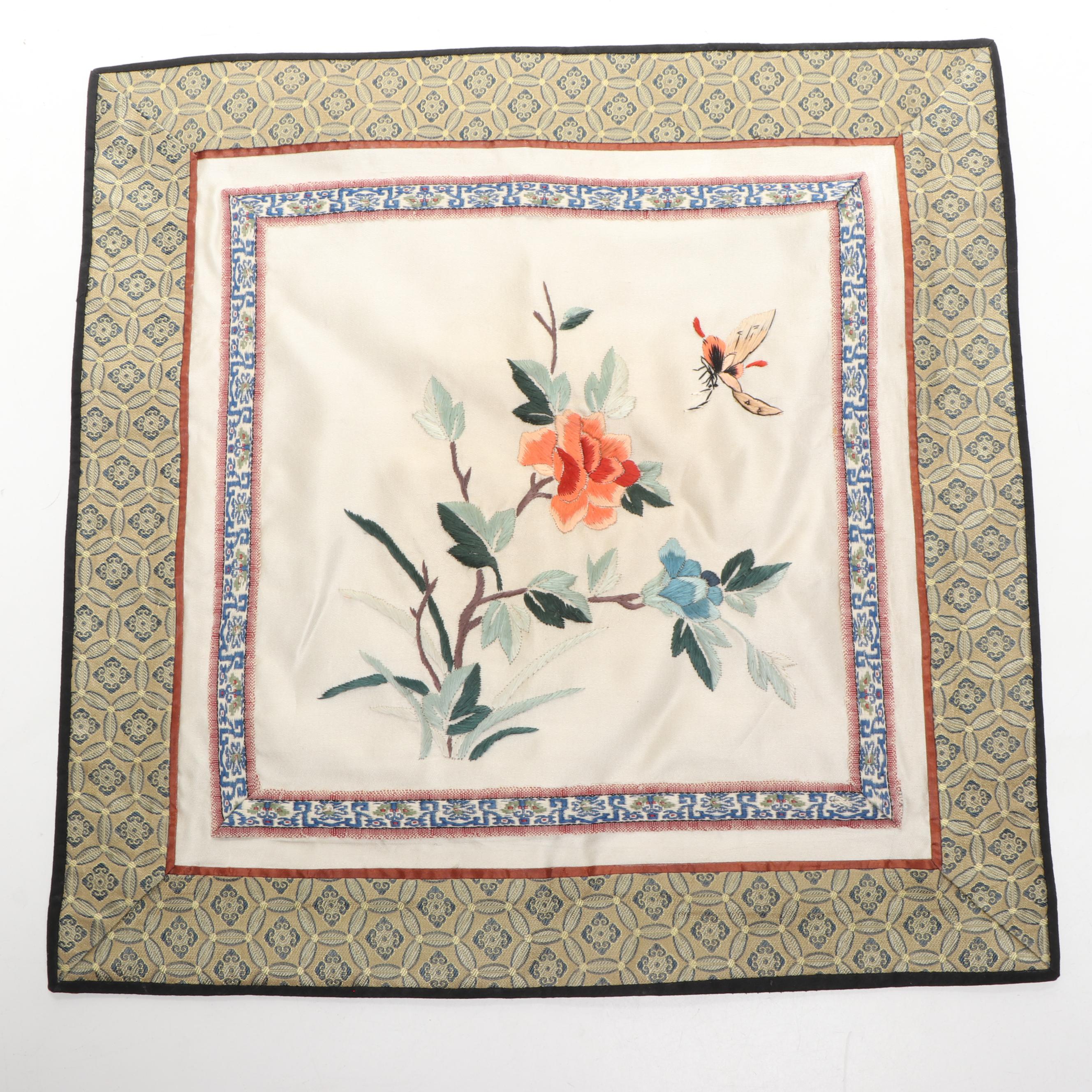Chinese Peony and Butterfly Embroidered Silk Textile with Other Chinese Textiles