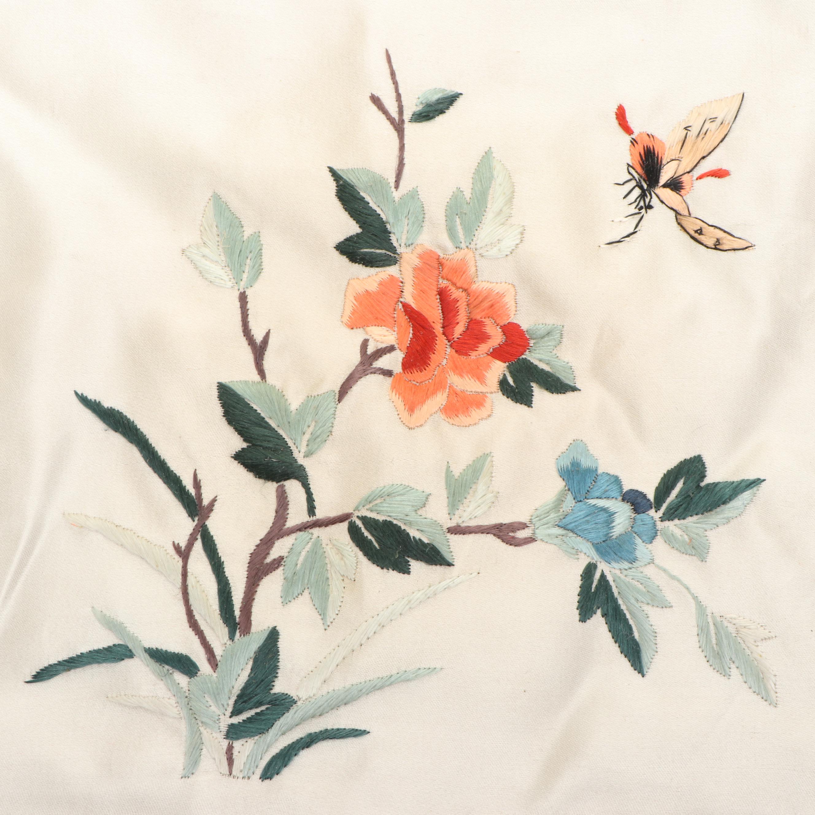 Chinese Peony and Butterfly Embroidered Silk Textile with Other Chinese Textiles