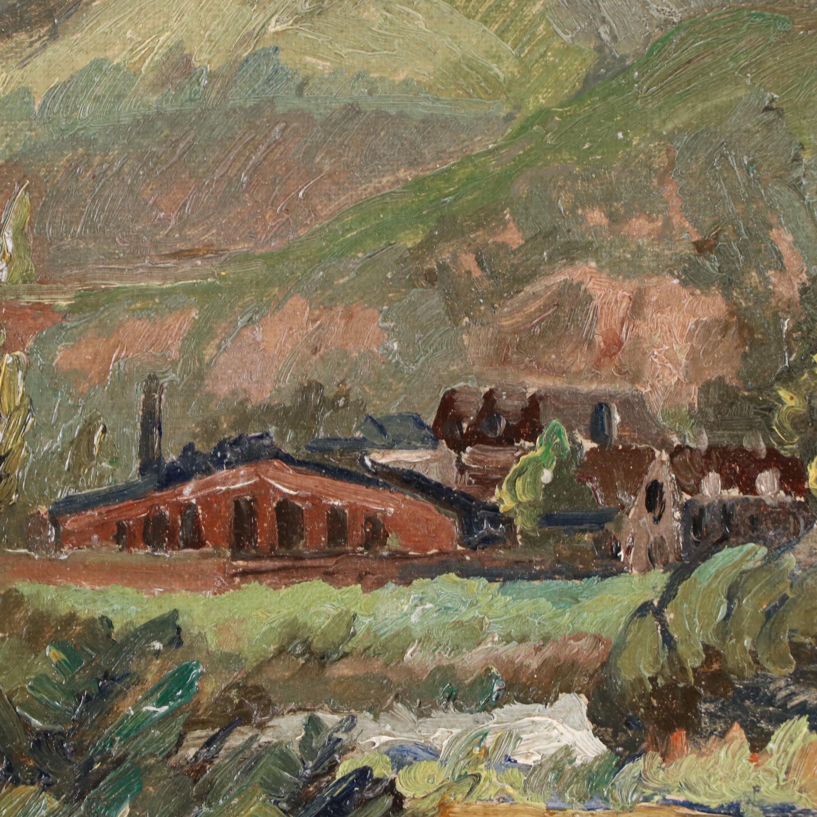 Landscape Impasto Oil on Panel on Windswept Valley Home, 1949
