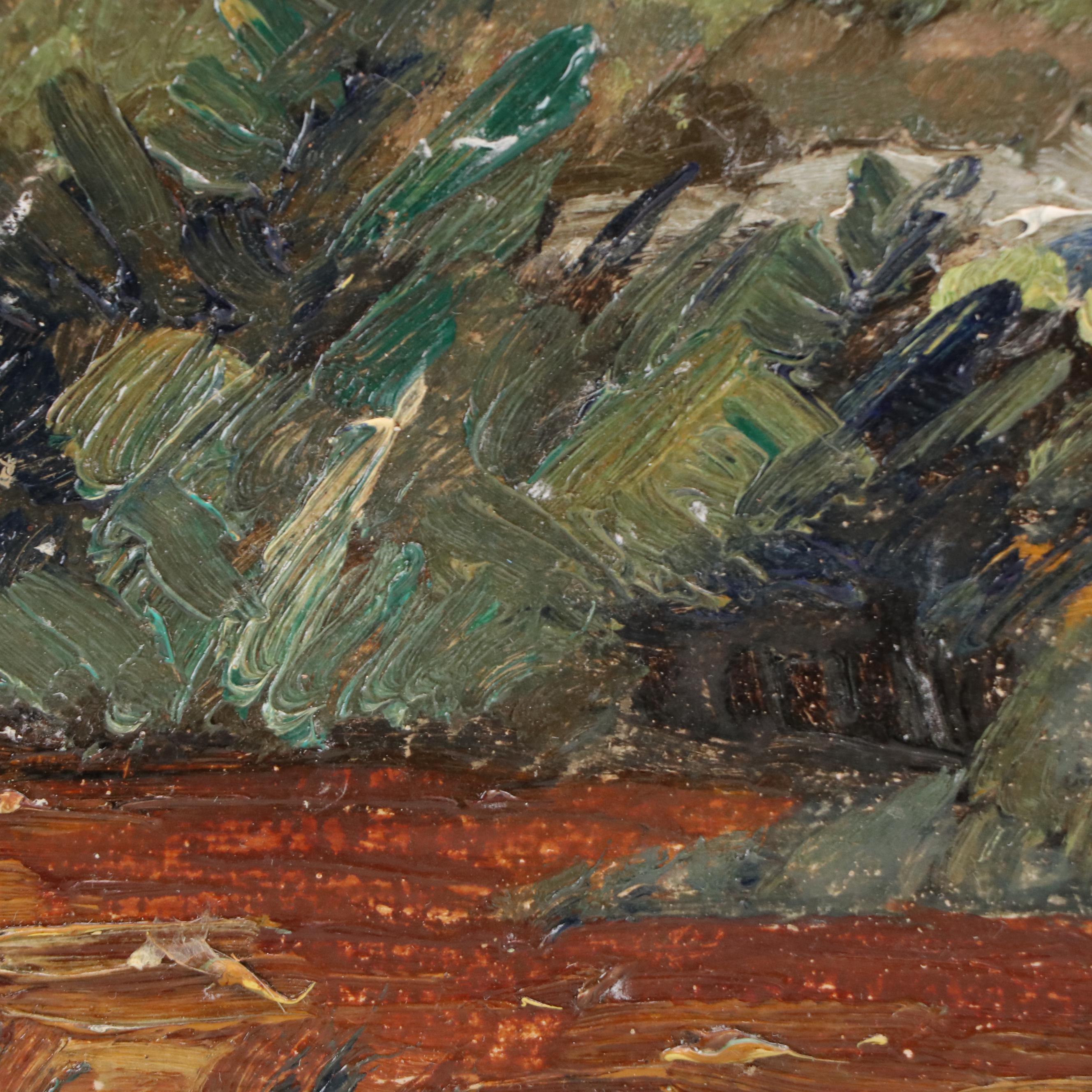 Landscape Impasto Oil on Panel on Windswept Valley Home, 1949