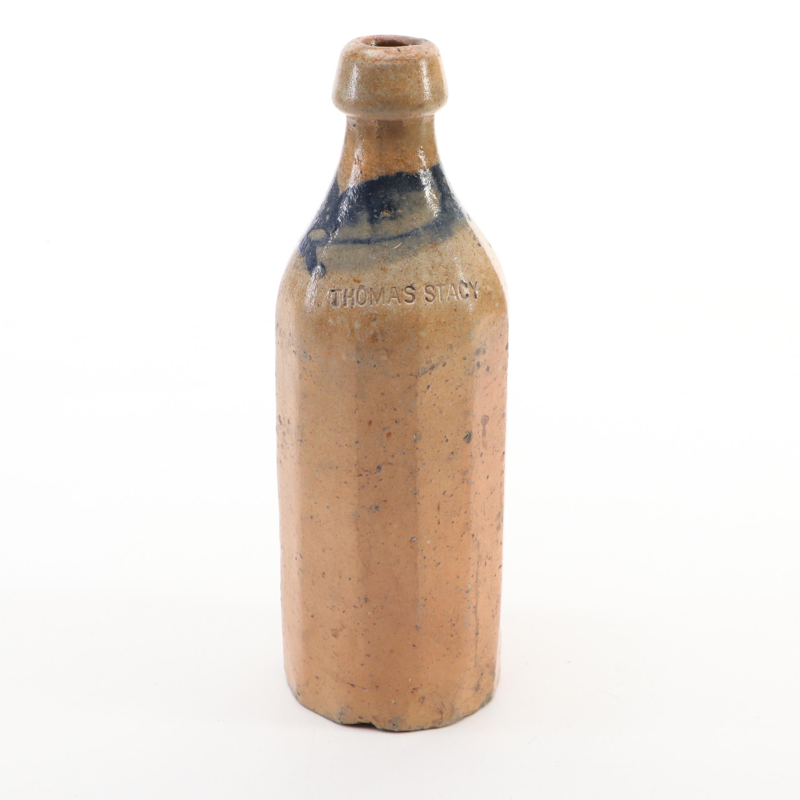 Thomas Stacy Ohio Stoneware Sarsaparilla Bottle with Yellowware Pippin Bowl