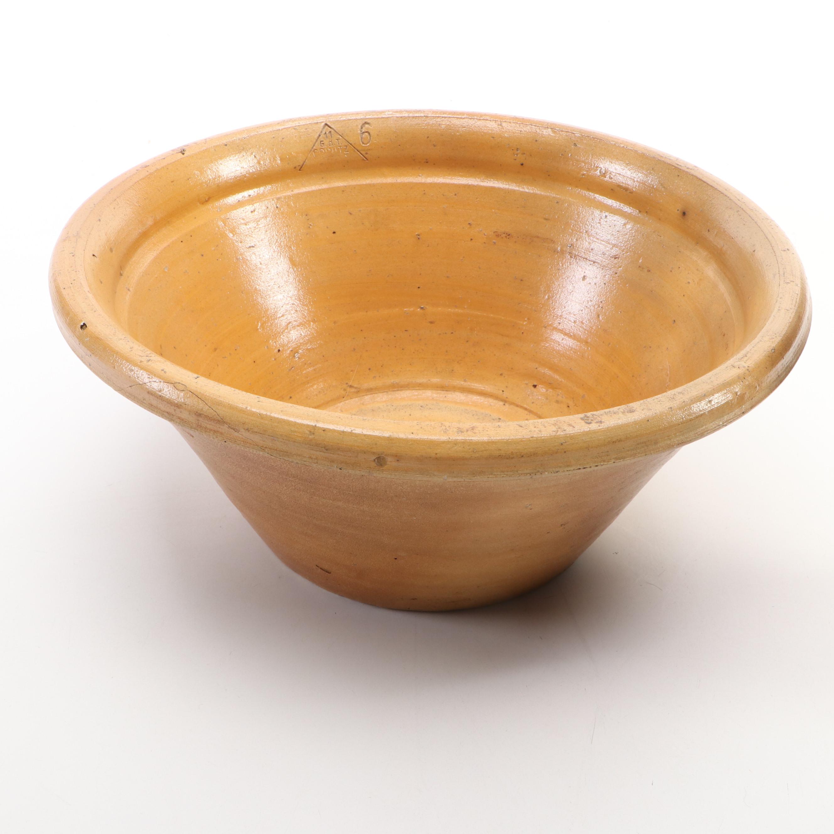 Thomas Stacy Ohio Stoneware Sarsaparilla Bottle with Yellowware Pippin Bowl