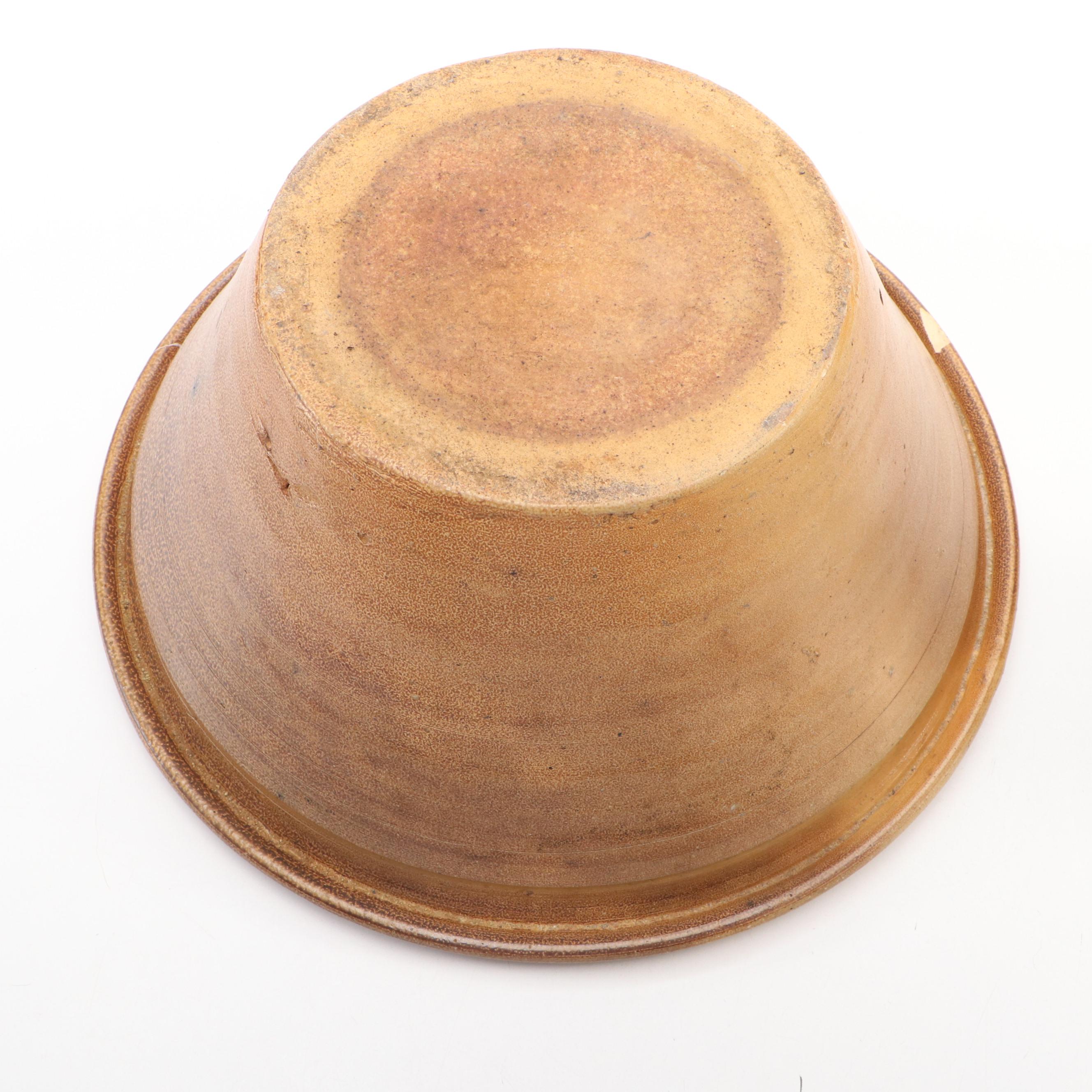 Thomas Stacy Ohio Stoneware Sarsaparilla Bottle with Yellowware Pippin Bowl