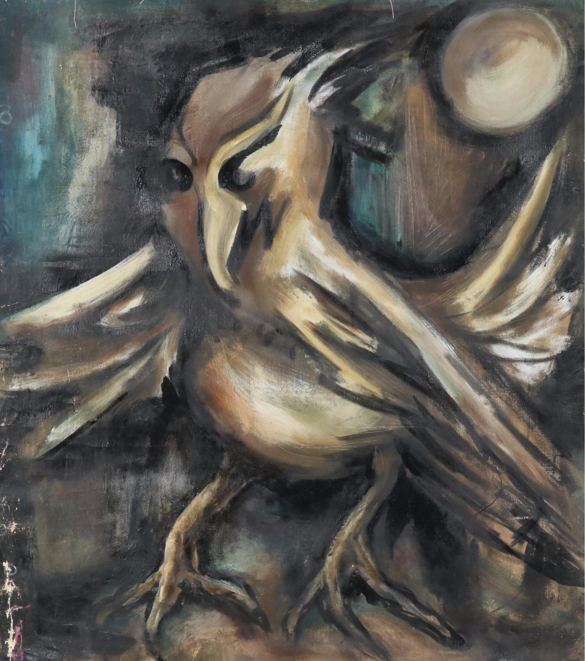 Oil Painting of Abstracted Moonlit Bird