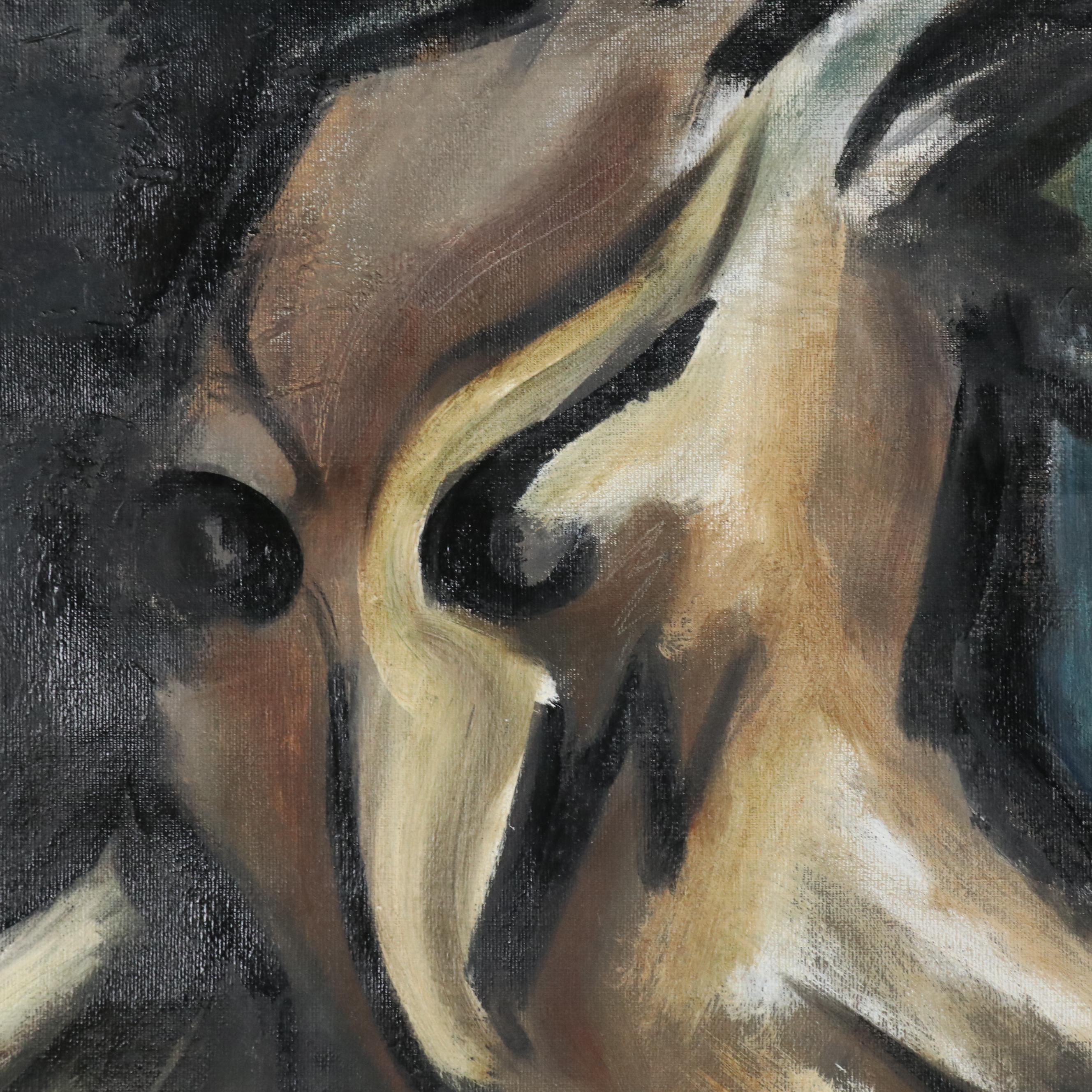 Oil Painting of Abstracted Moonlit Bird