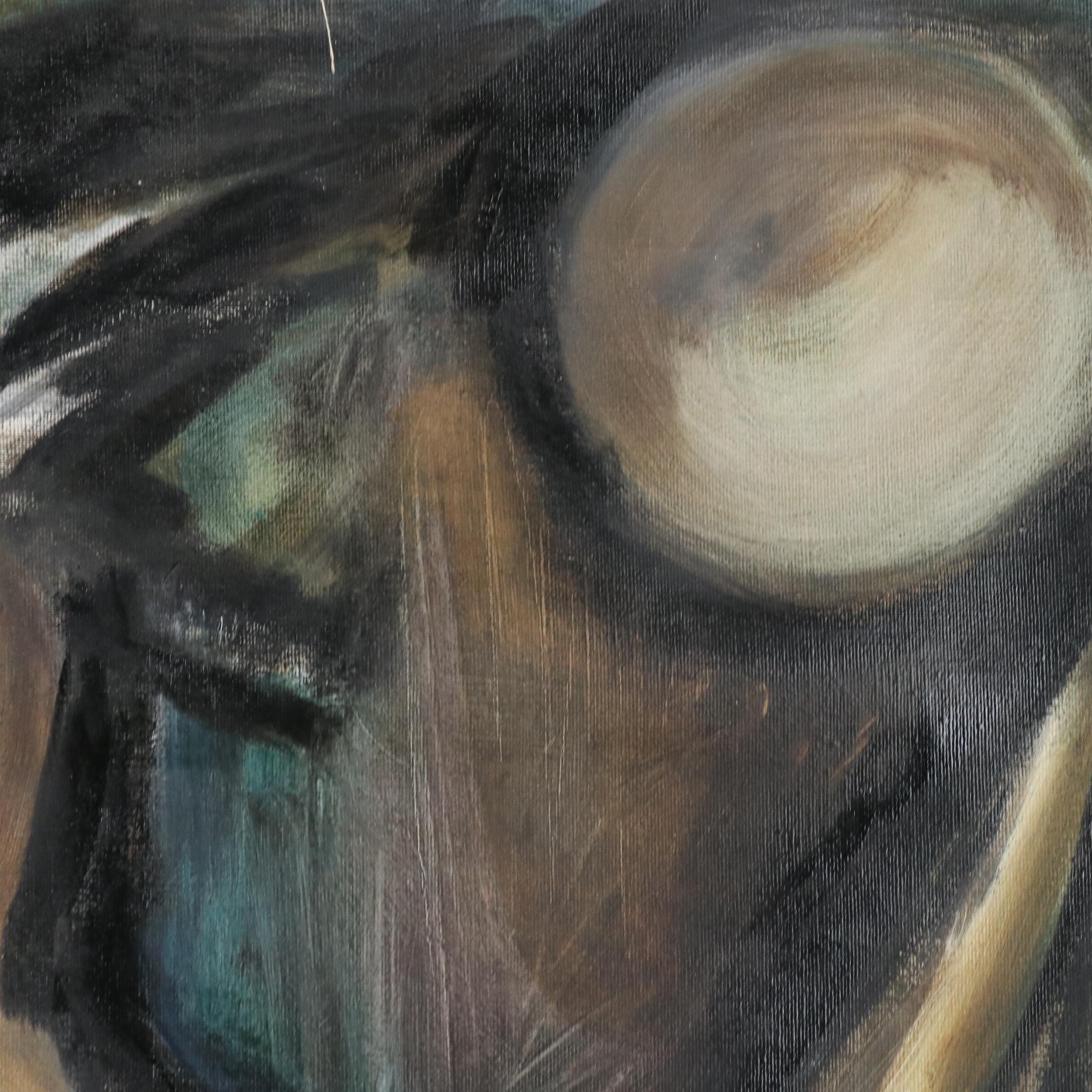 Oil Painting of Abstracted Moonlit Bird