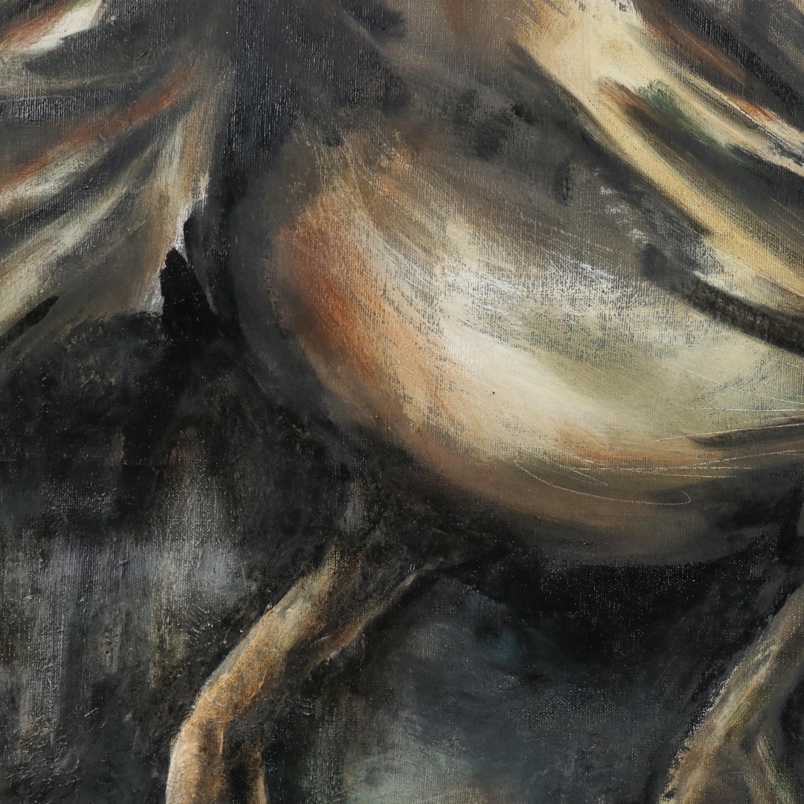 Oil Painting of Abstracted Moonlit Bird