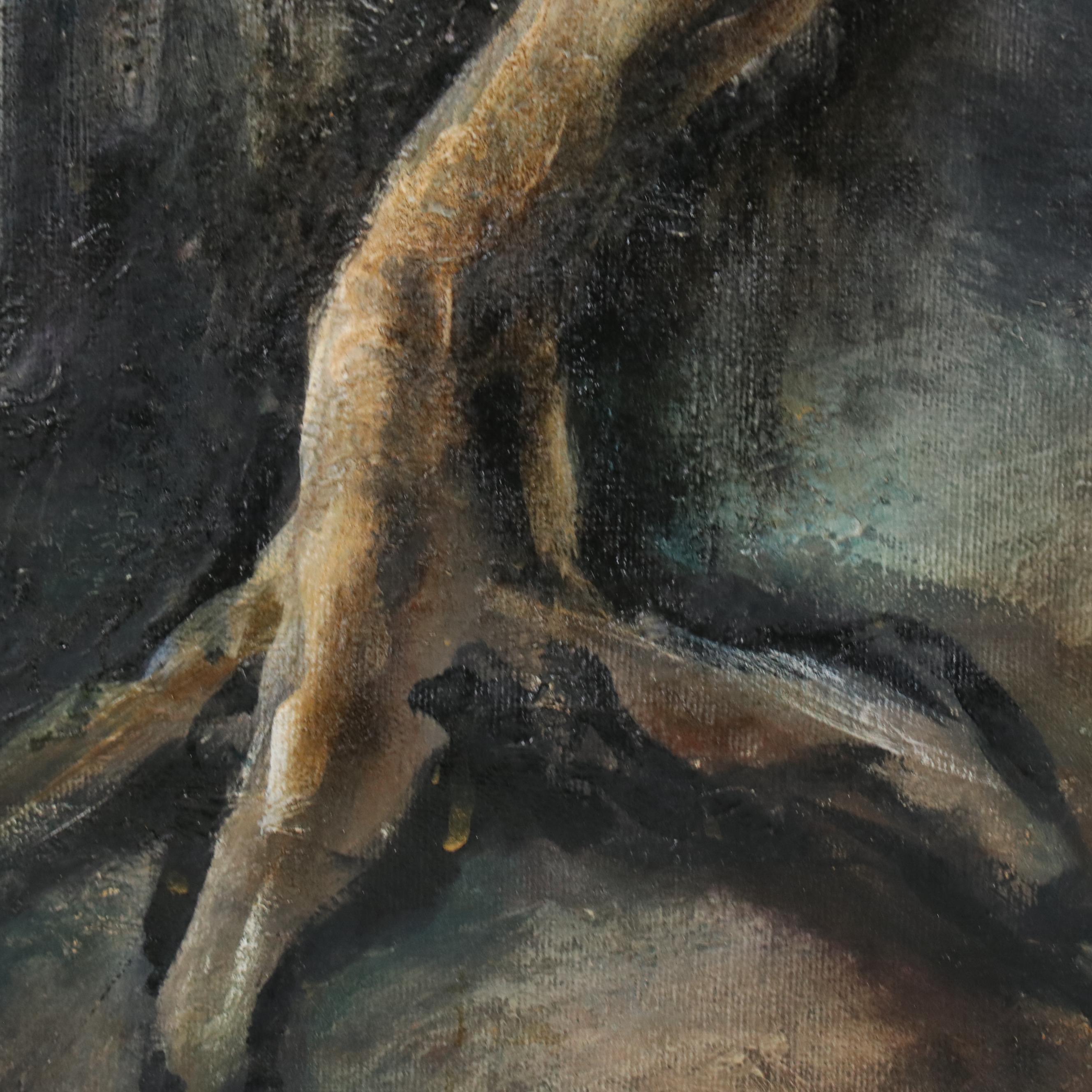 Oil Painting of Abstracted Moonlit Bird