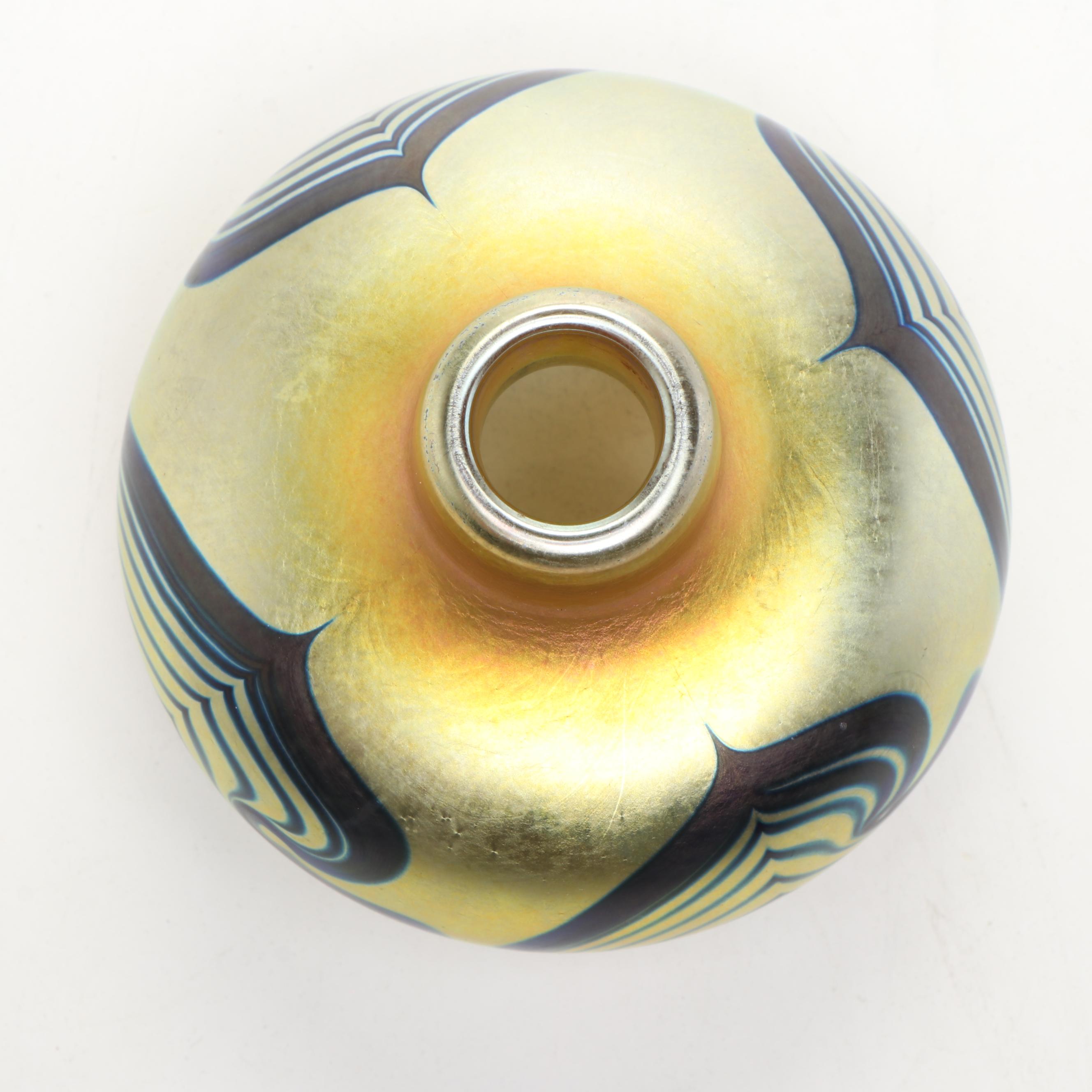 Correia Feathered Art Glass Bud Vase with Lundberg Studios Paperweights