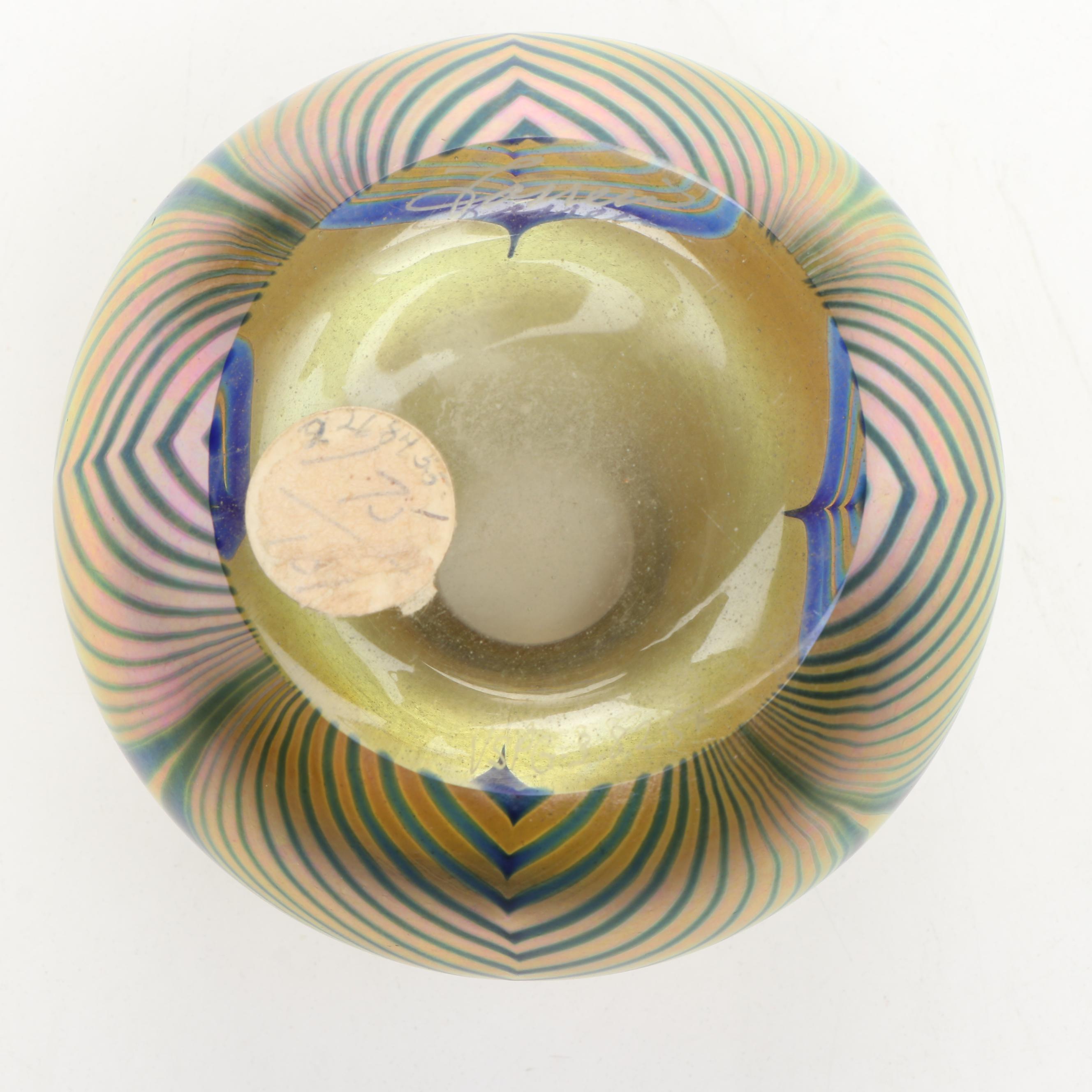 Correia Feathered Art Glass Bud Vase with Lundberg Studios Paperweights