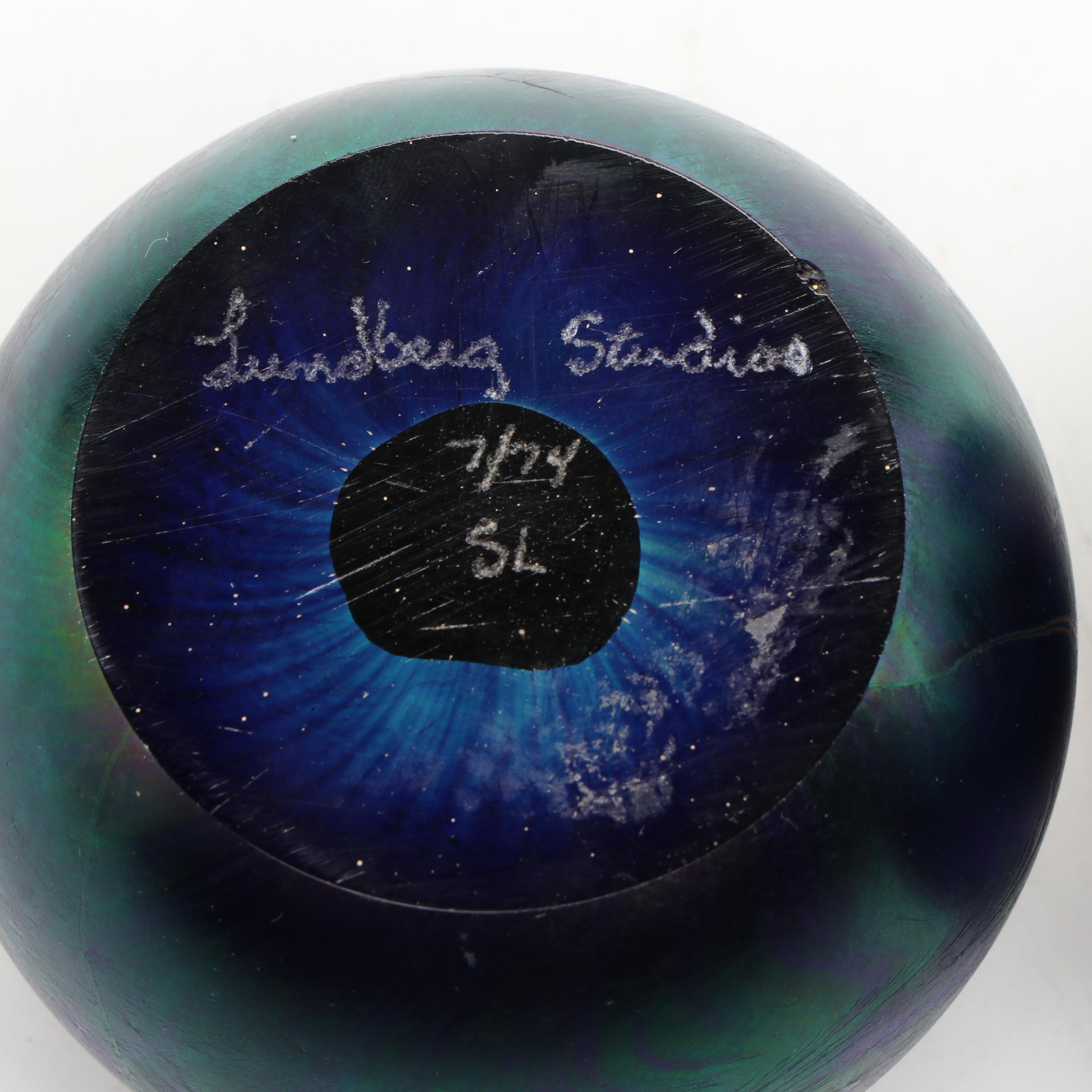 Correia Feathered Art Glass Bud Vase with Lundberg Studios Paperweights