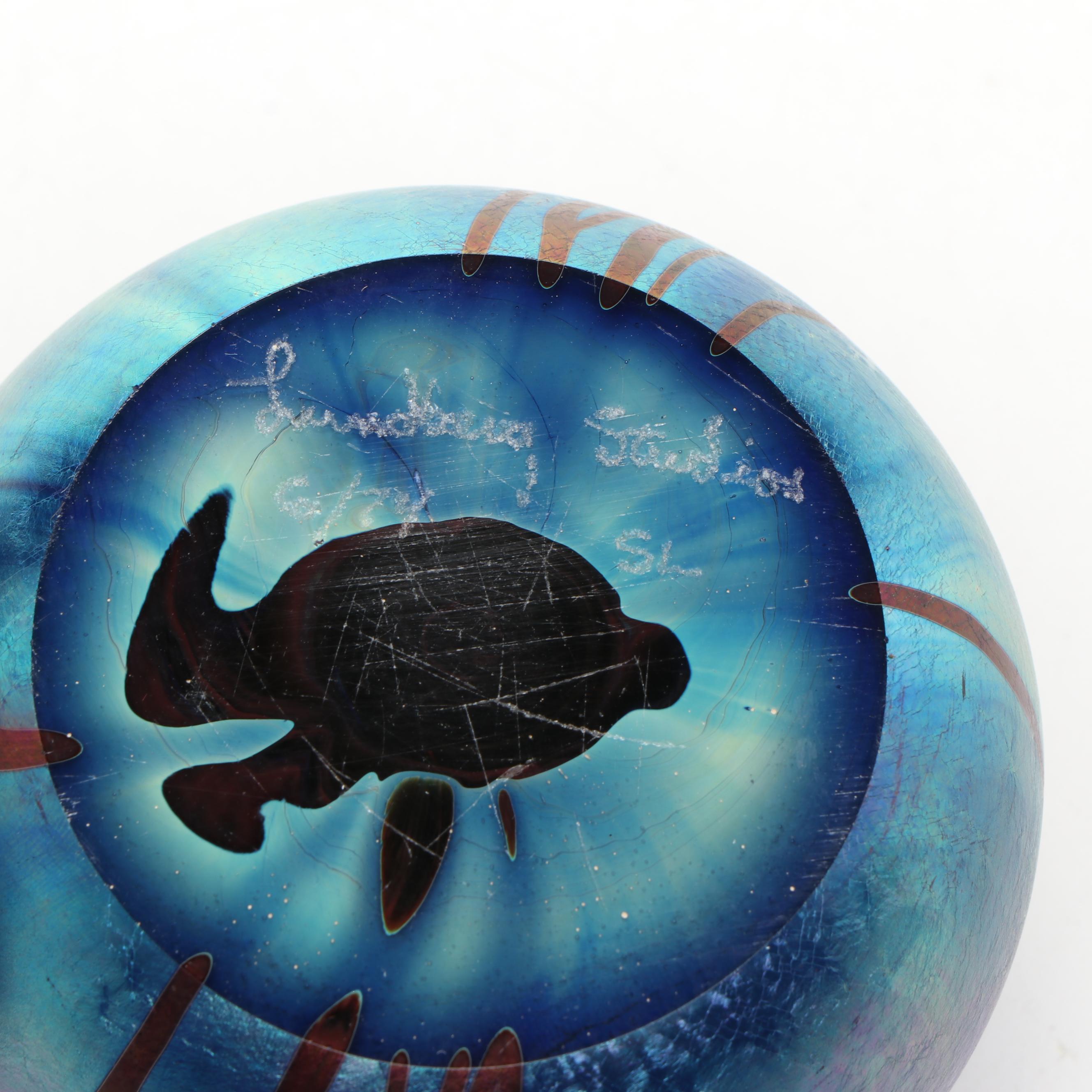 Correia Feathered Art Glass Bud Vase with Lundberg Studios Paperweights