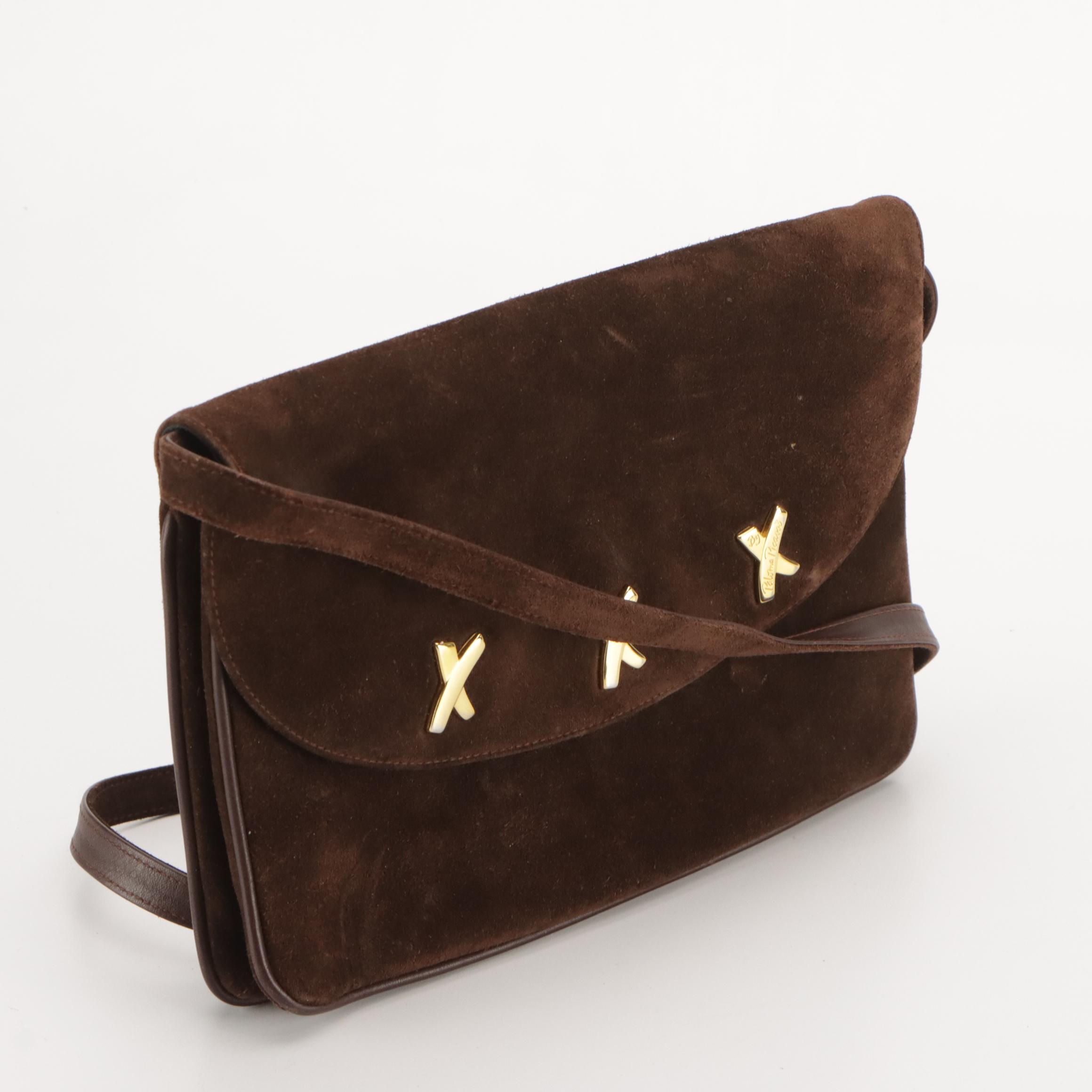 Paloma Picasso Brown Suede Convertible Clutch and Worth Grained Leather Tote