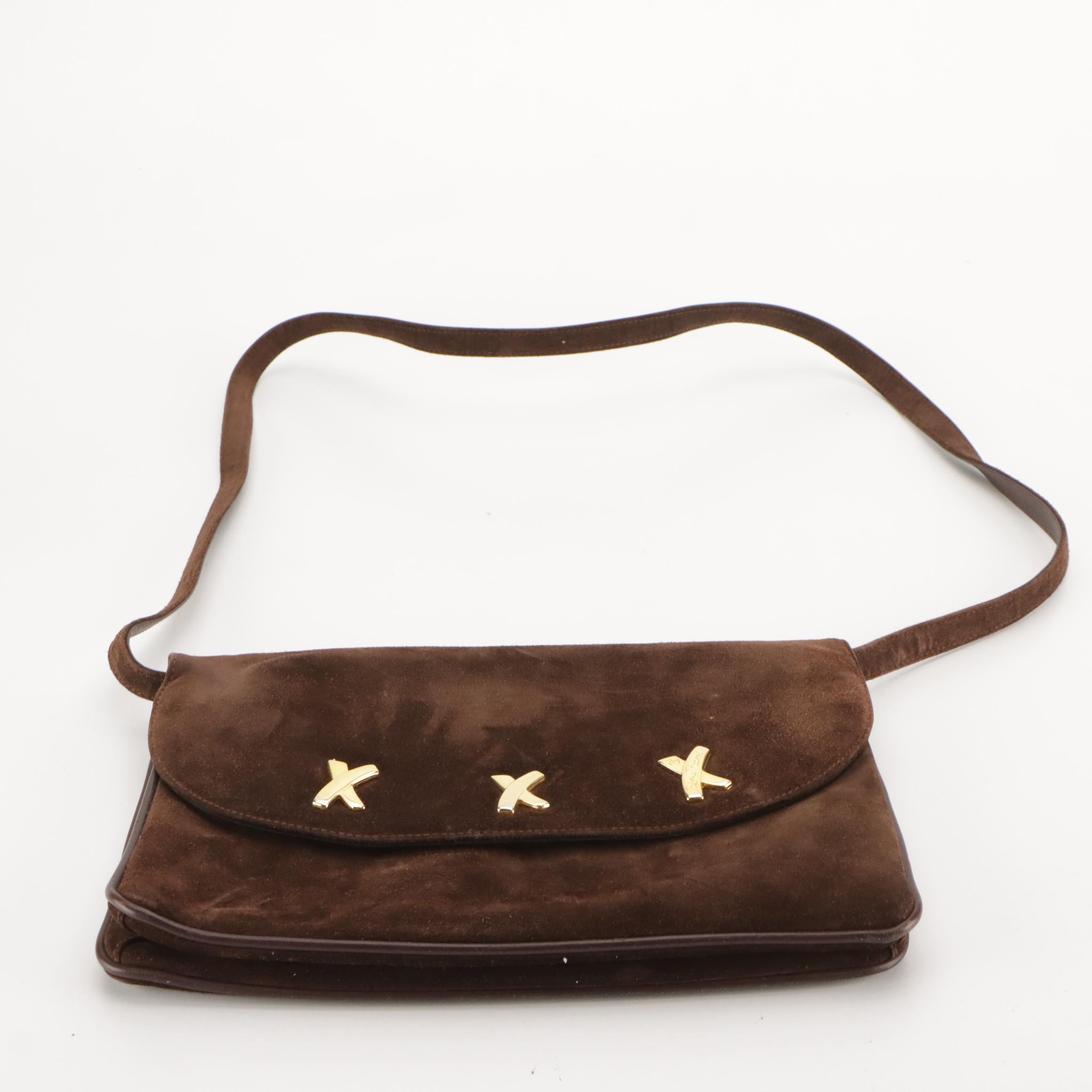 Paloma Picasso Brown Suede Convertible Clutch and Worth Grained Leather Tote