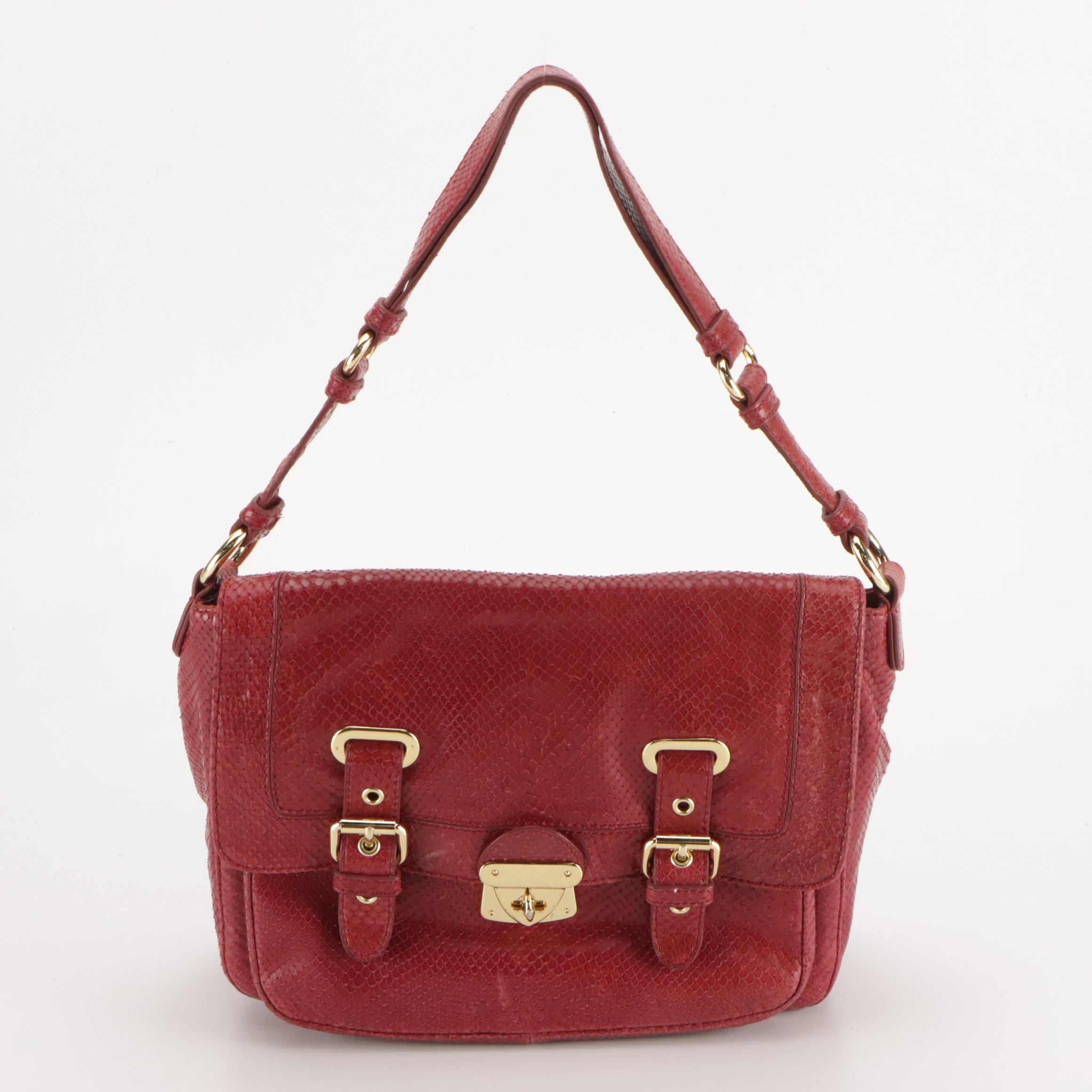 Worth Embossed Snakeskin Two-Way Messenger Bag W/ Large Grained Leather Hobo Bag