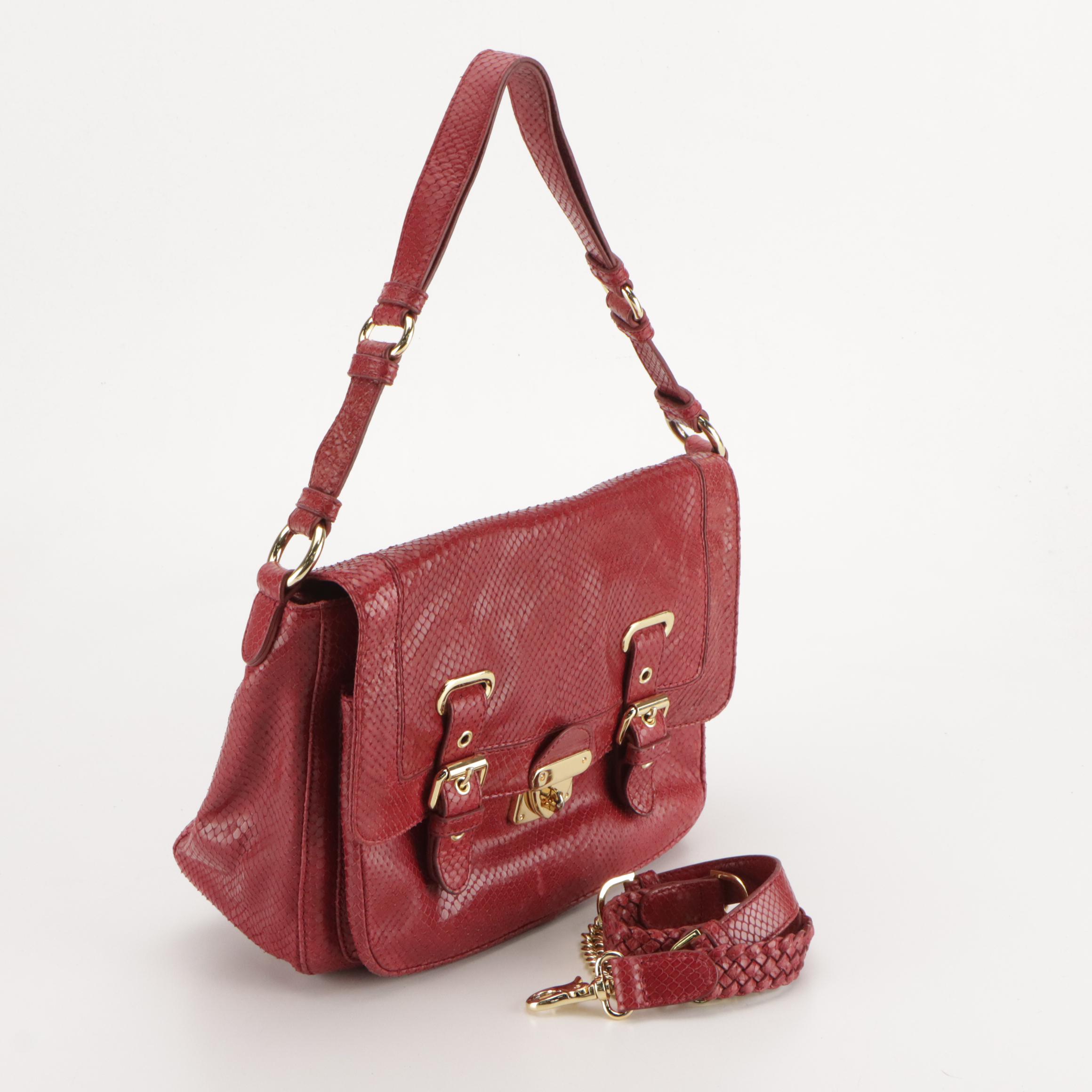 Worth Embossed Snakeskin Two-Way Messenger Bag W/ Large Grained Leather Hobo Bag