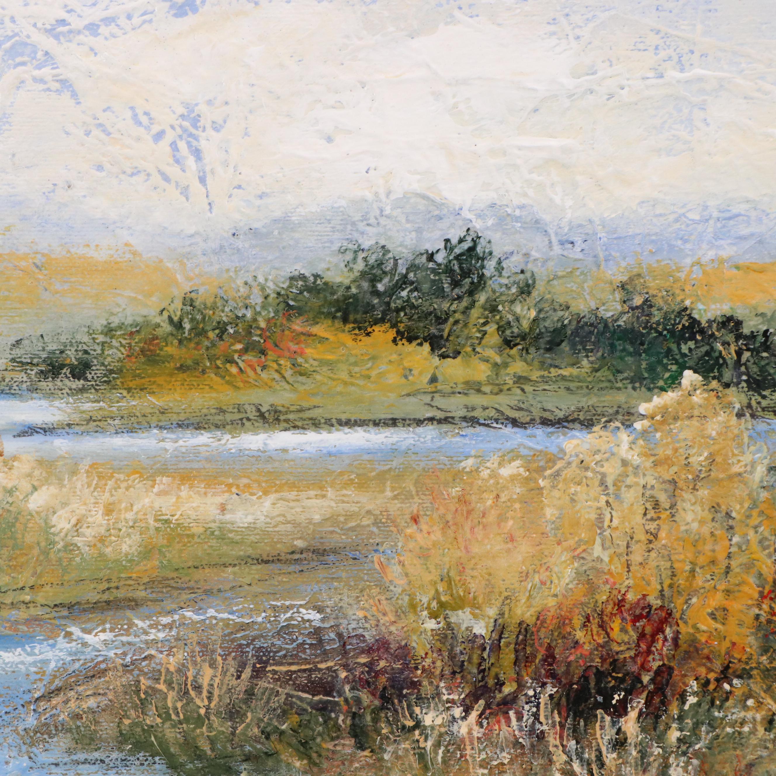 Impasto Landscape Oil Painting of Meandering River, Late 20th to Early 21st C.