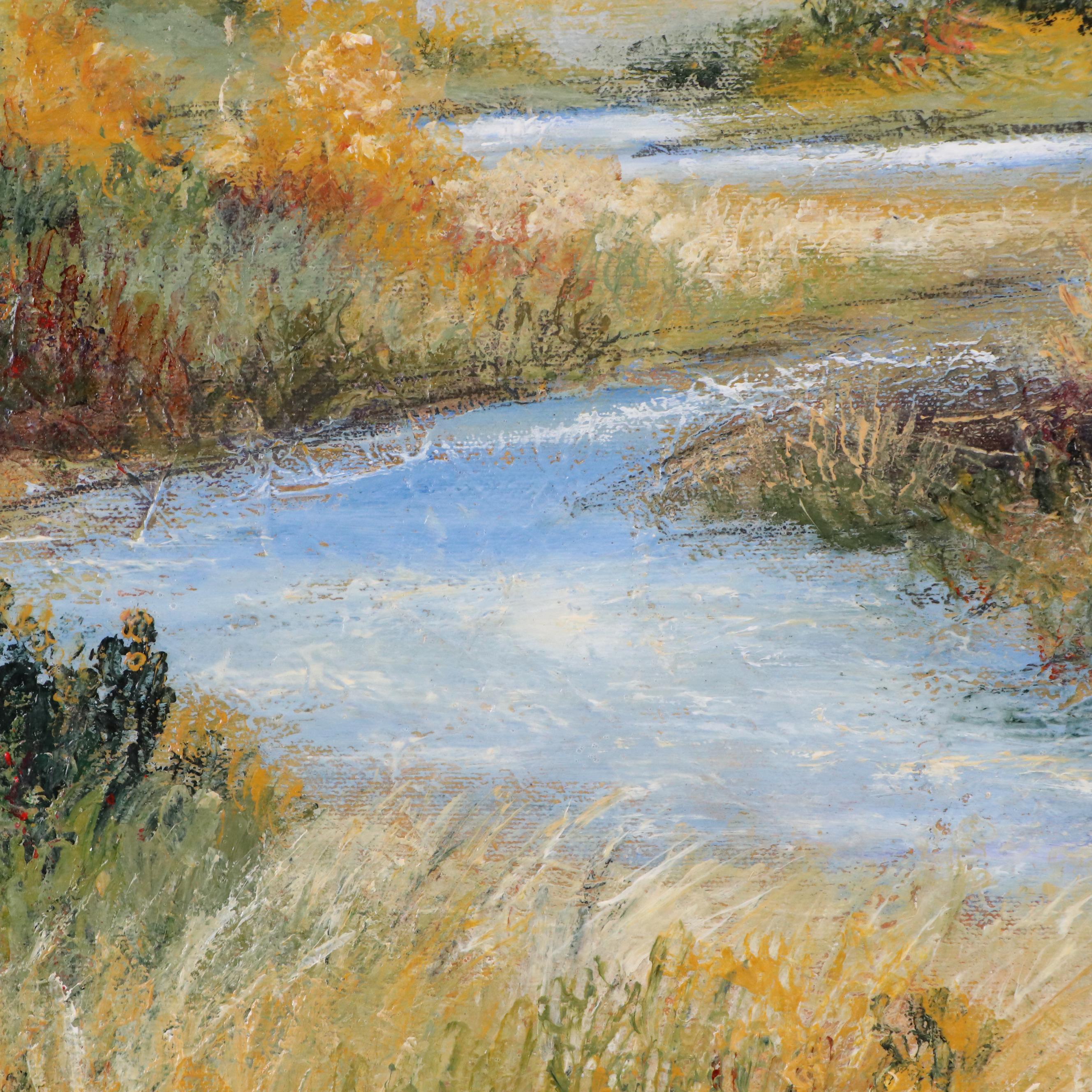 Impasto Landscape Oil Painting of Meandering River, Late 20th to Early 21st C.
