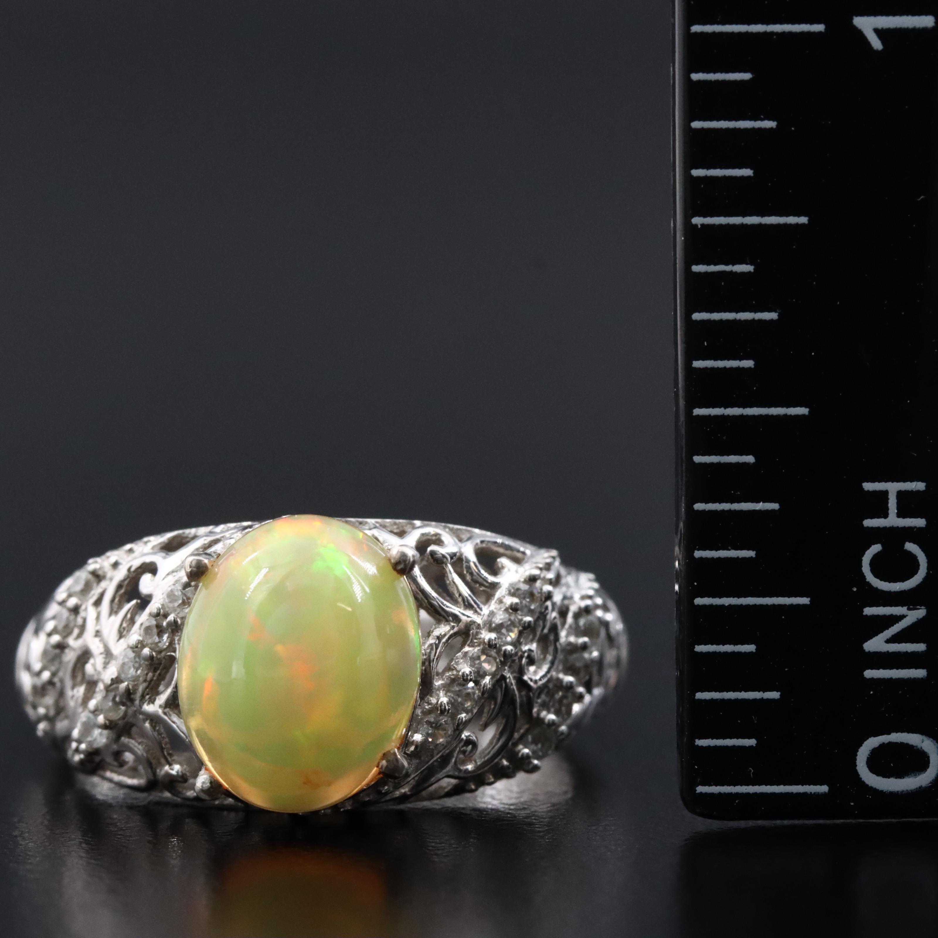 Sterling Opal and White Topaz Ring