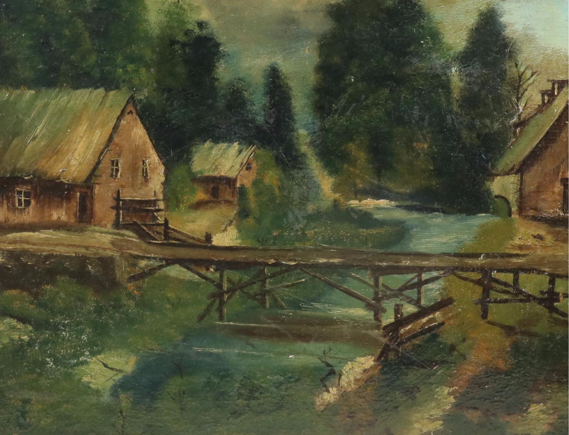 American School Rural Landscape Oil Painting, Circa 1900
