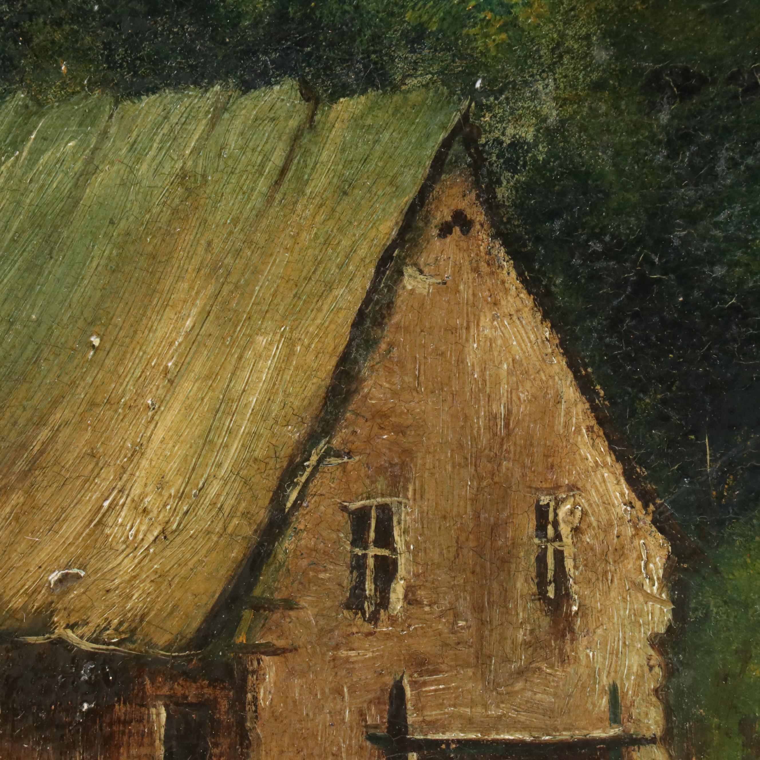 American School Rural Landscape Oil Painting, Circa 1900