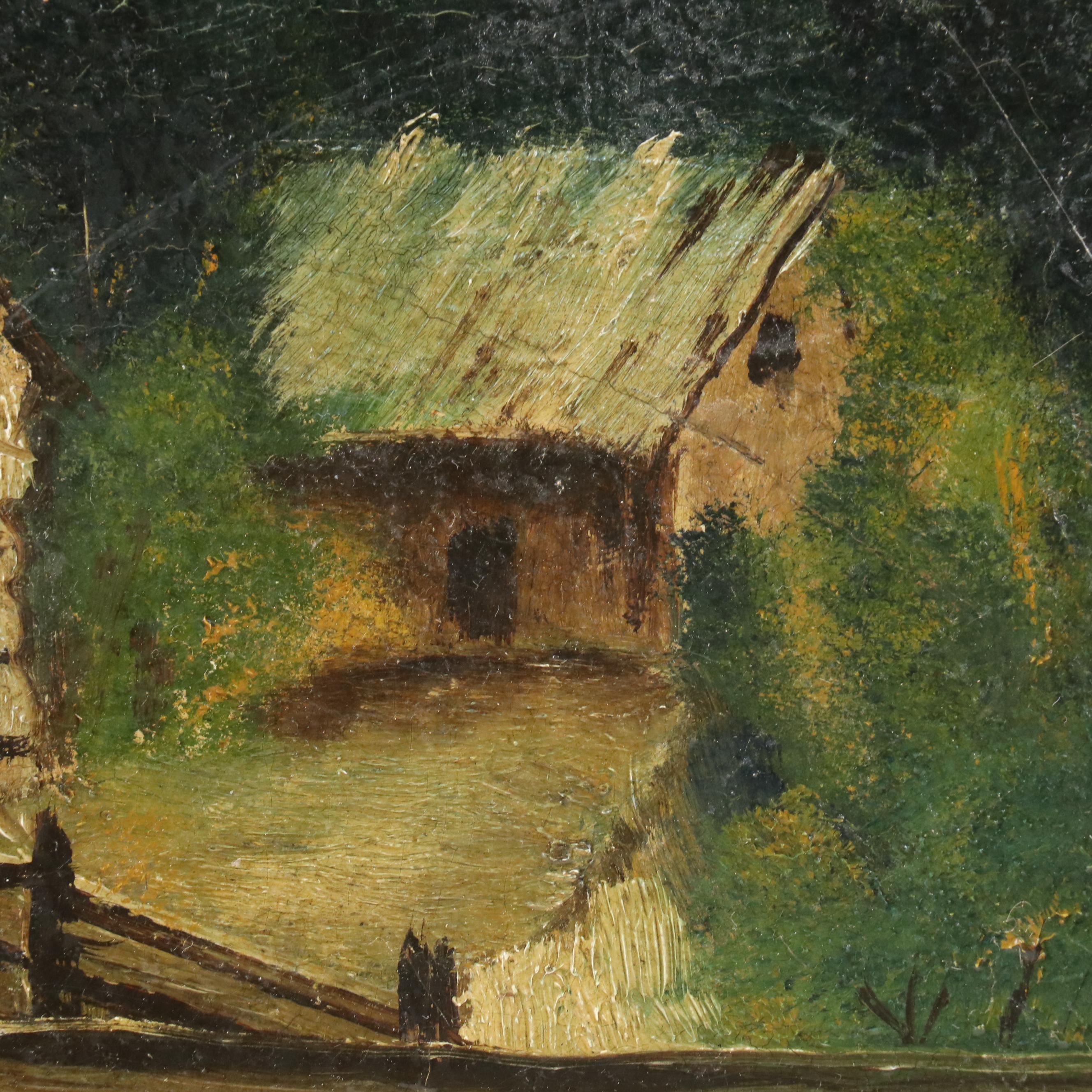 American School Rural Landscape Oil Painting, Circa 1900