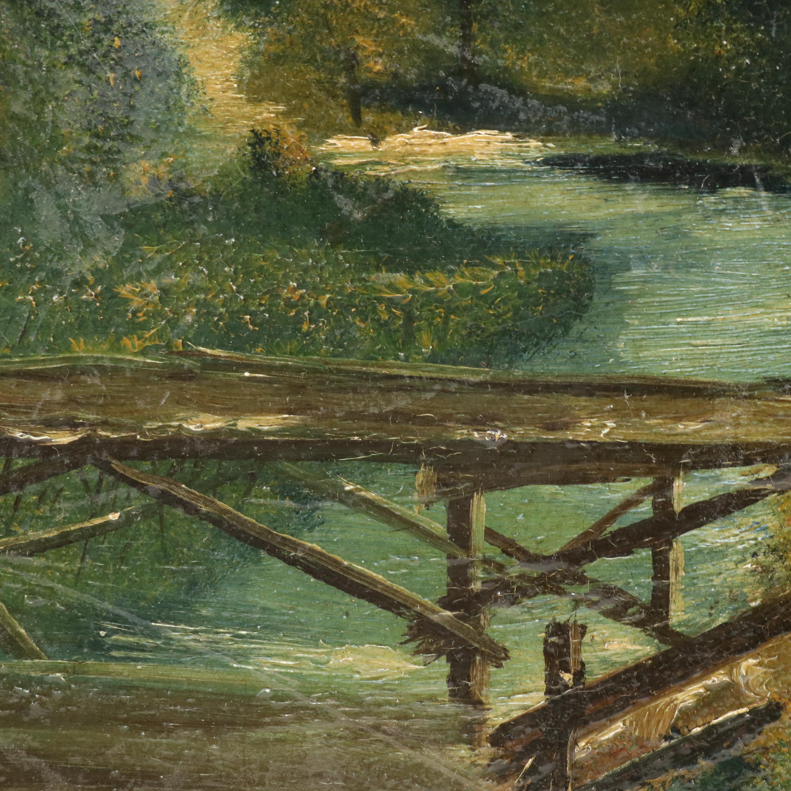 American School Rural Landscape Oil Painting, Circa 1900