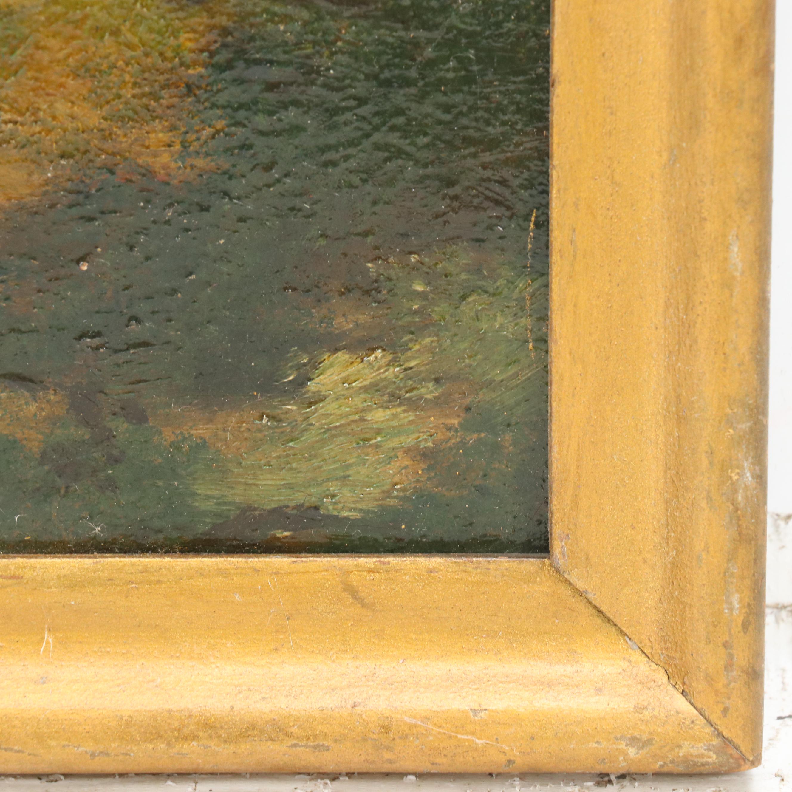 American School Rural Landscape Oil Painting, Circa 1900