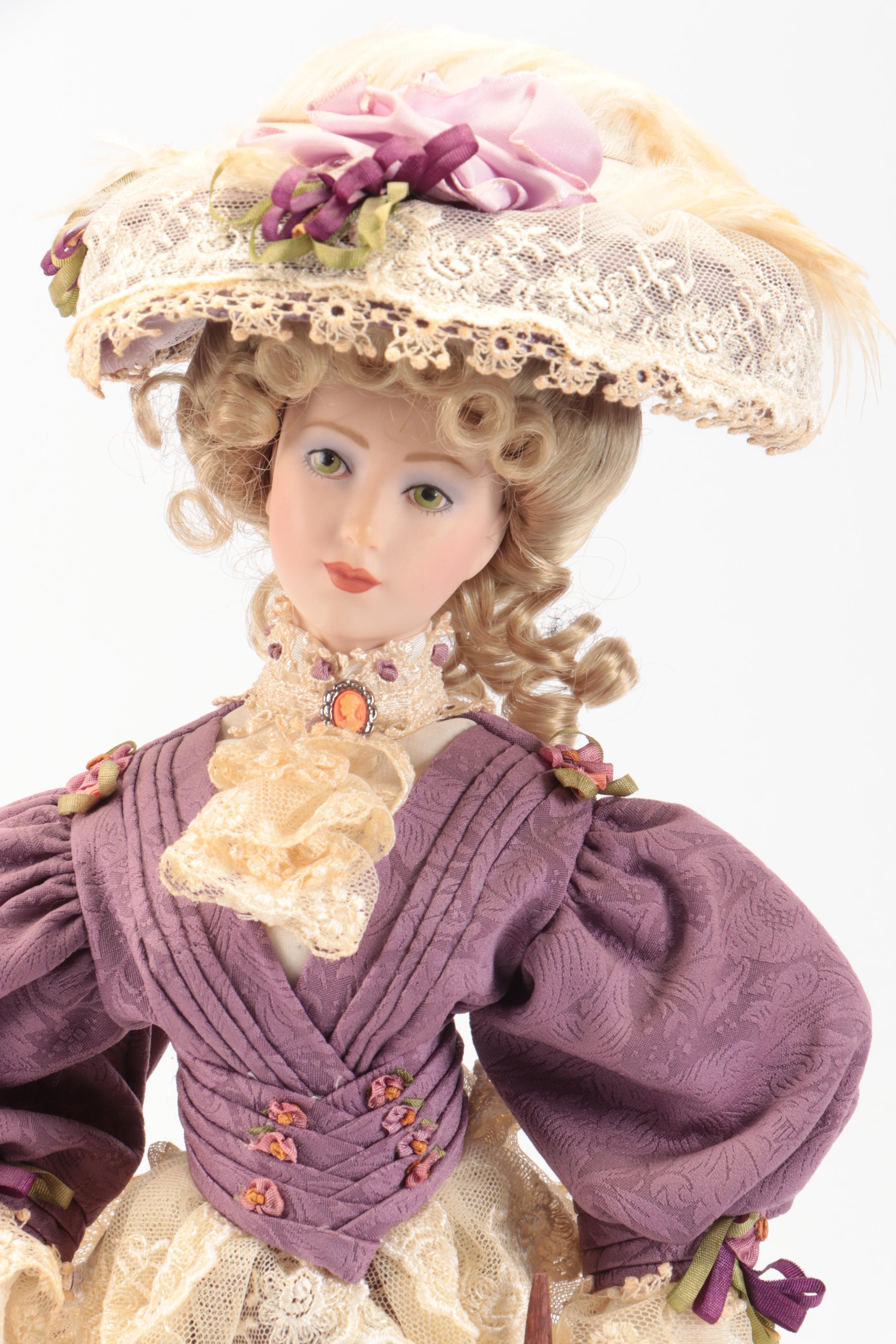 Franklin Heirloom "Violette" and Other Gibson Girl Porcelain Doll, Late 20th C.