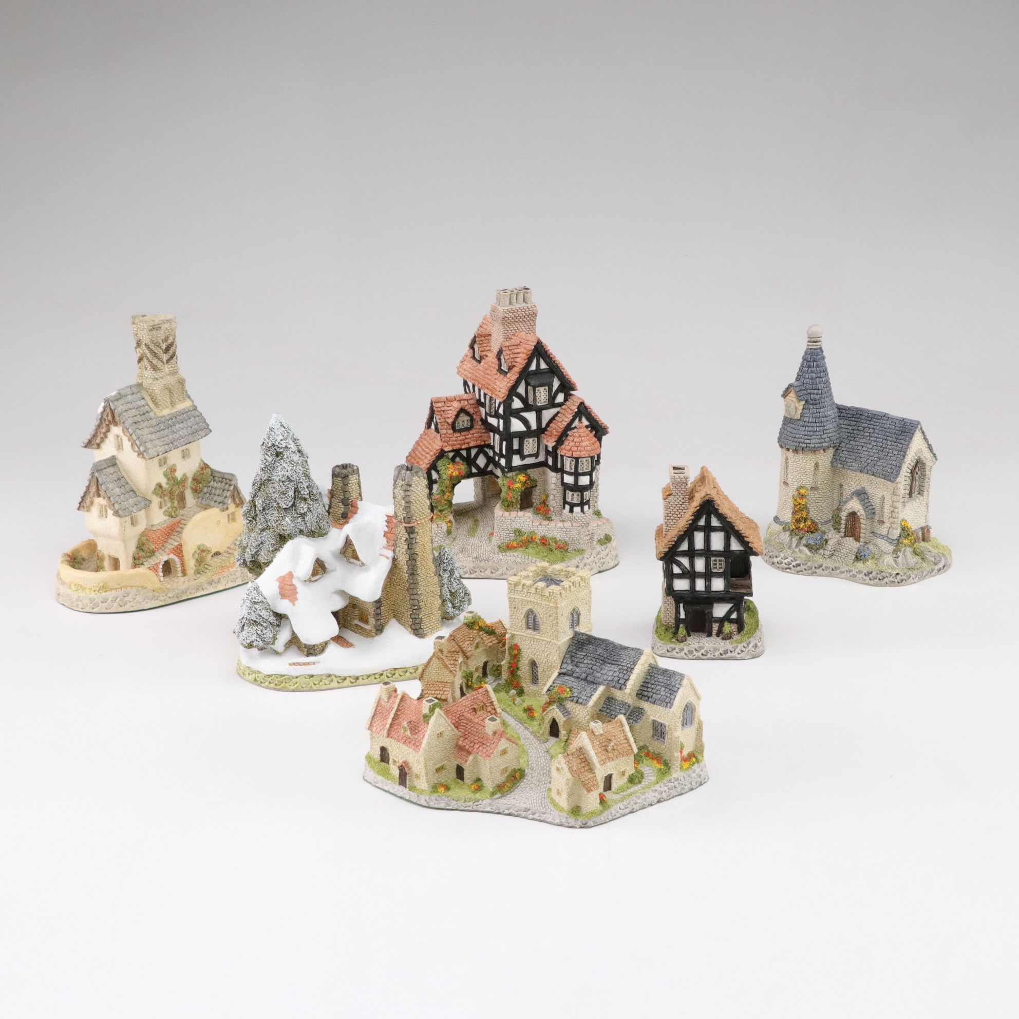 Six David Winter Cottages with "Squires Hall" and "Snow Cottage"