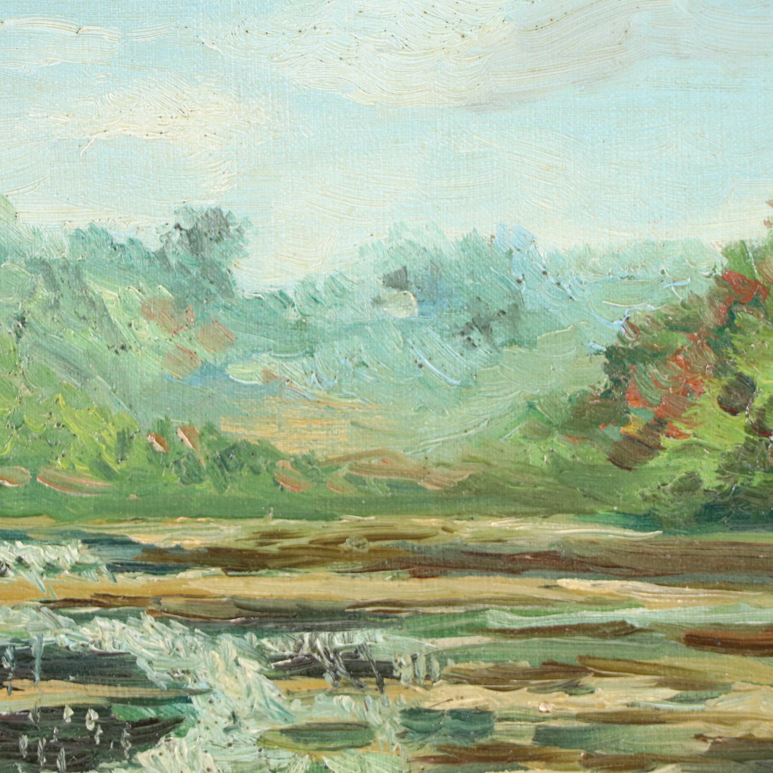 Impasto Oil Painting of Step Waterfalls, Early 20th Century